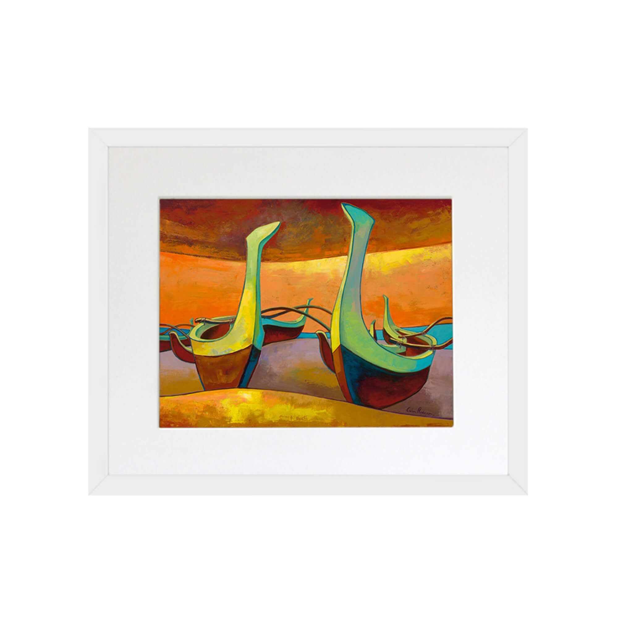 two boats under yellow sky by Hawaii artist Colin Redican