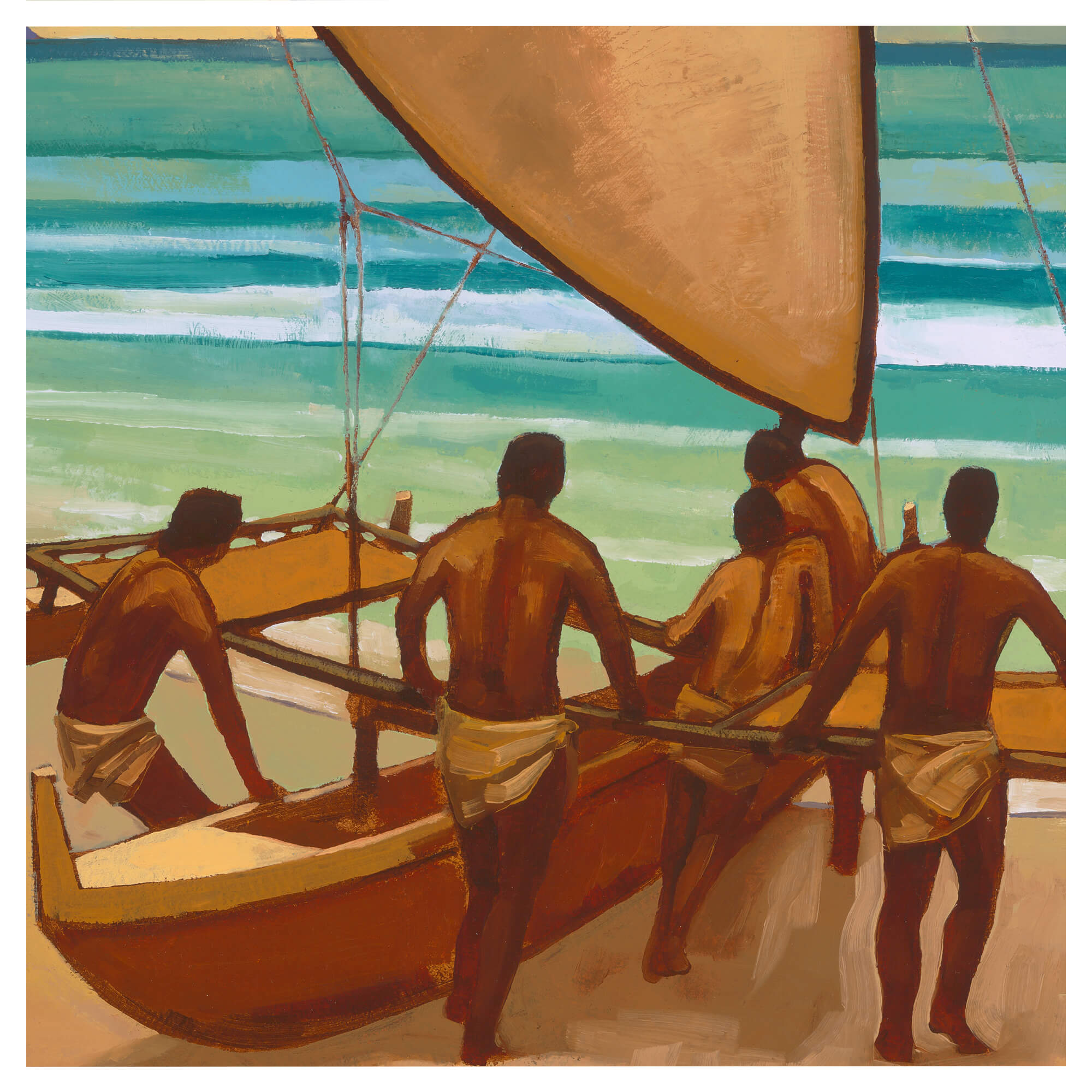 Five carrying a canoe by Hawaii artist Colin Redican