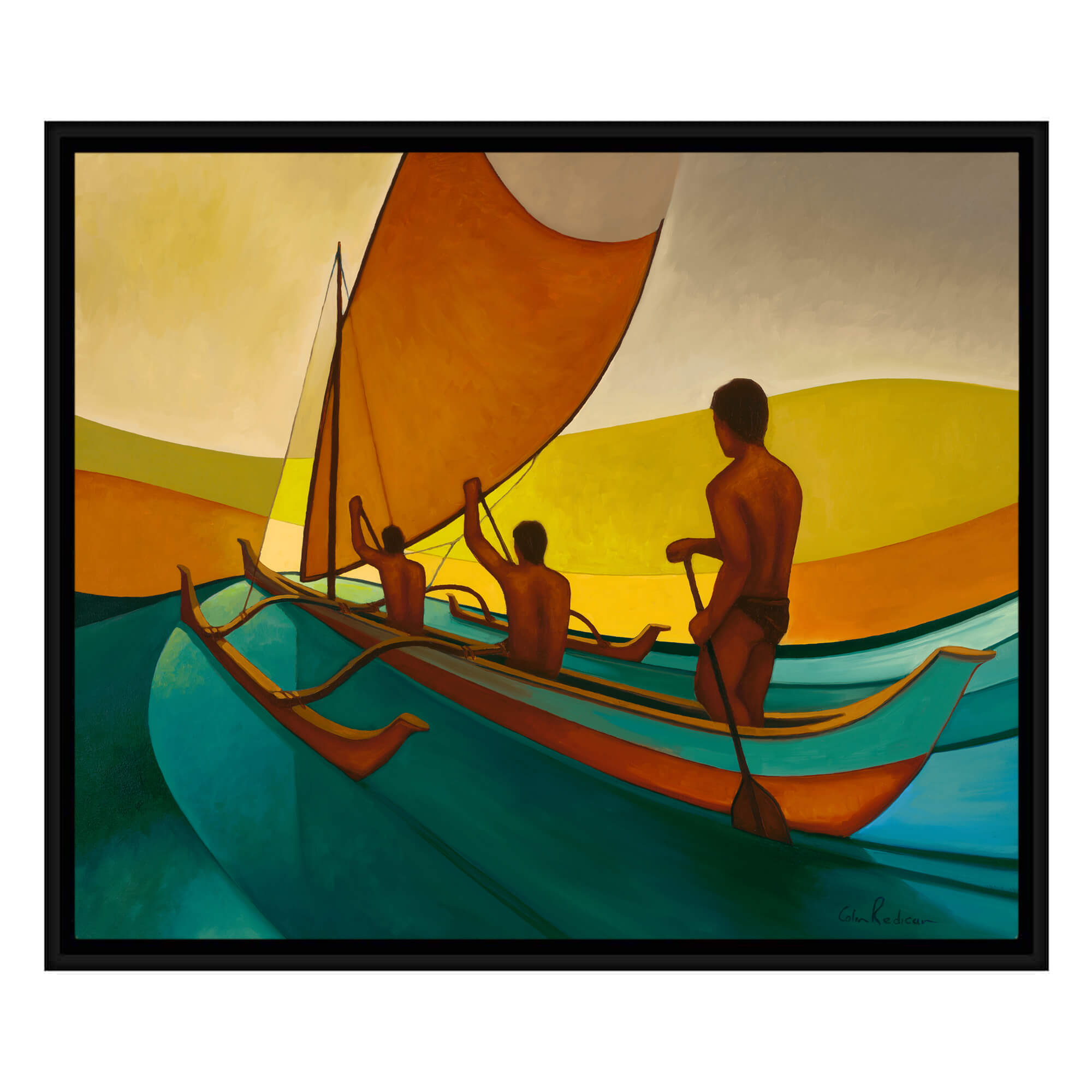 Locals in a canoe by Hawaii artist Colin Redican