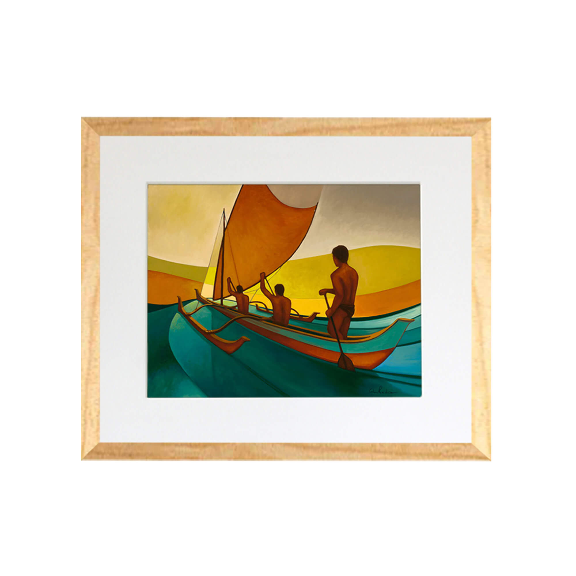 A sunset with men in a canoe by Hawaii artist Colin Redican