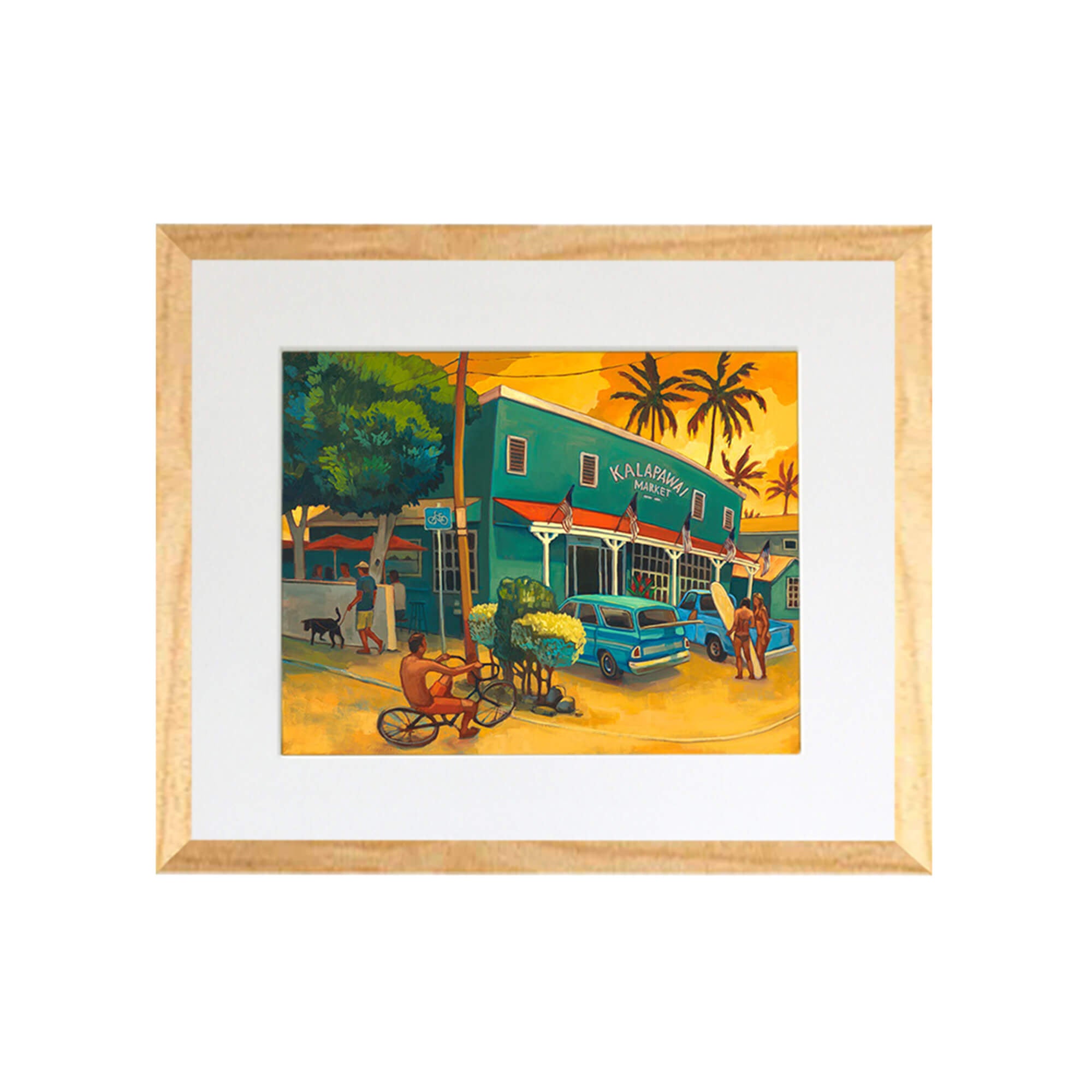 A vibrant depiction of the famous landmark Kalapawai market in Hawaii by Hawaii artist Colin Redican