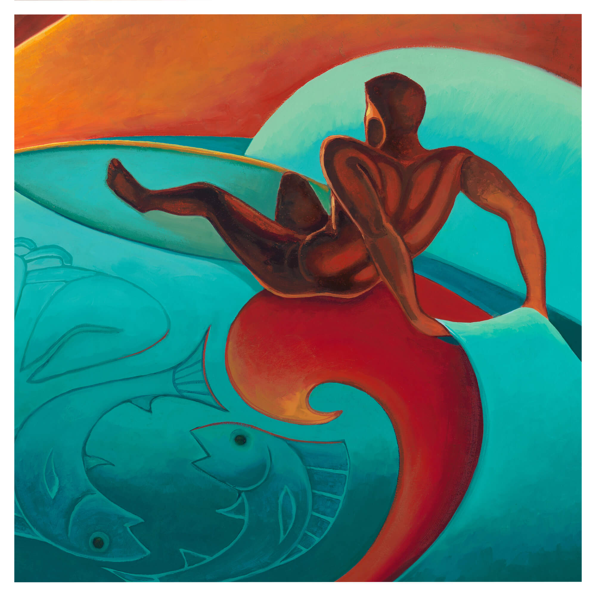 A man holding on to the wave by Hawaii artist Colin Redican