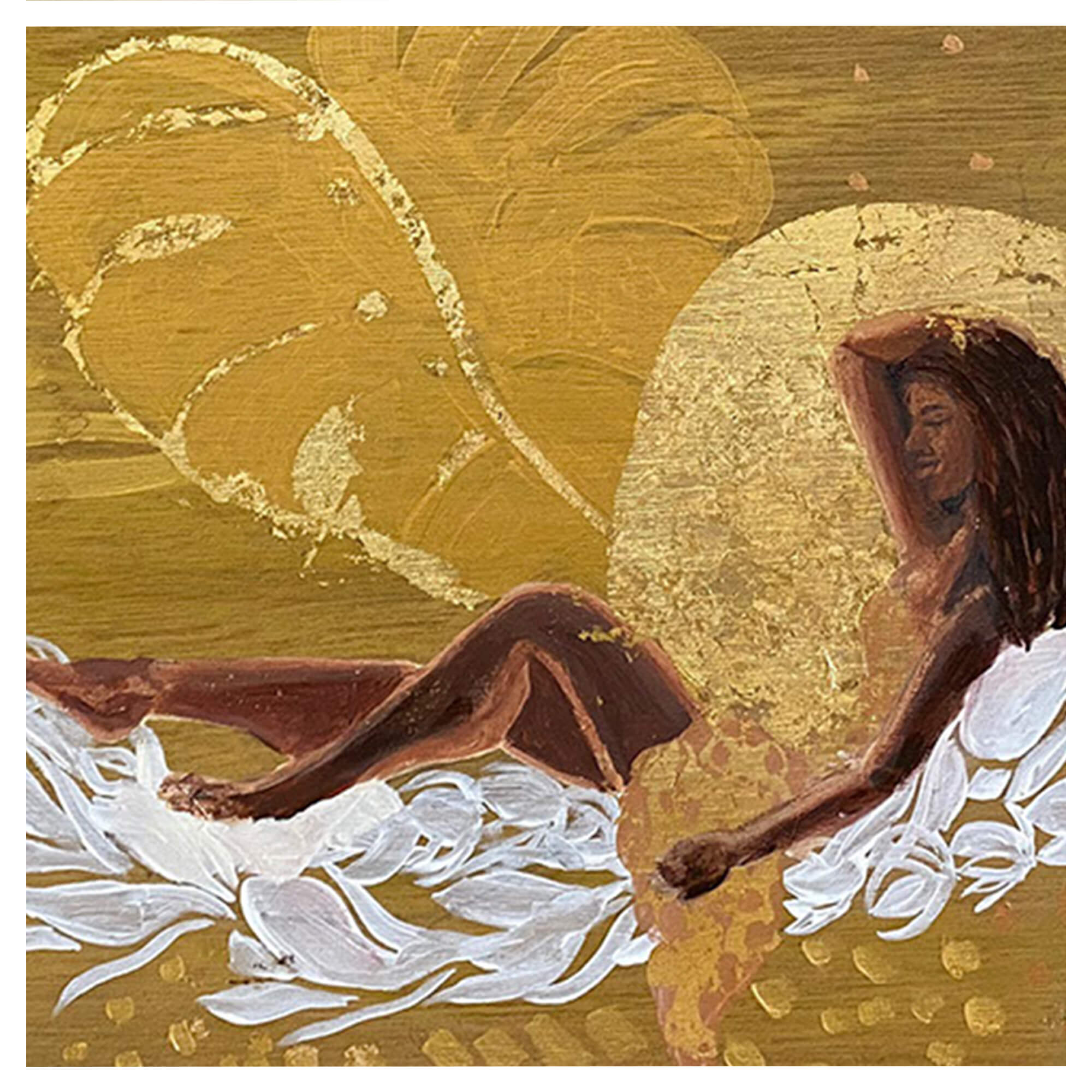 Close up details of artwork Golden Hour by Hawaii artist Jackie Eitel