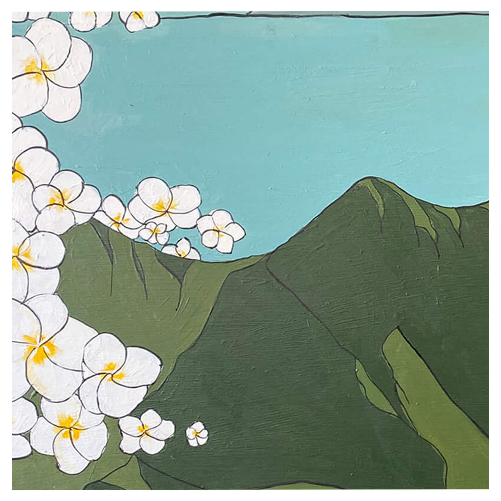 Close up details of artwork Mountain View by Hawaii artist Jackie Eitel