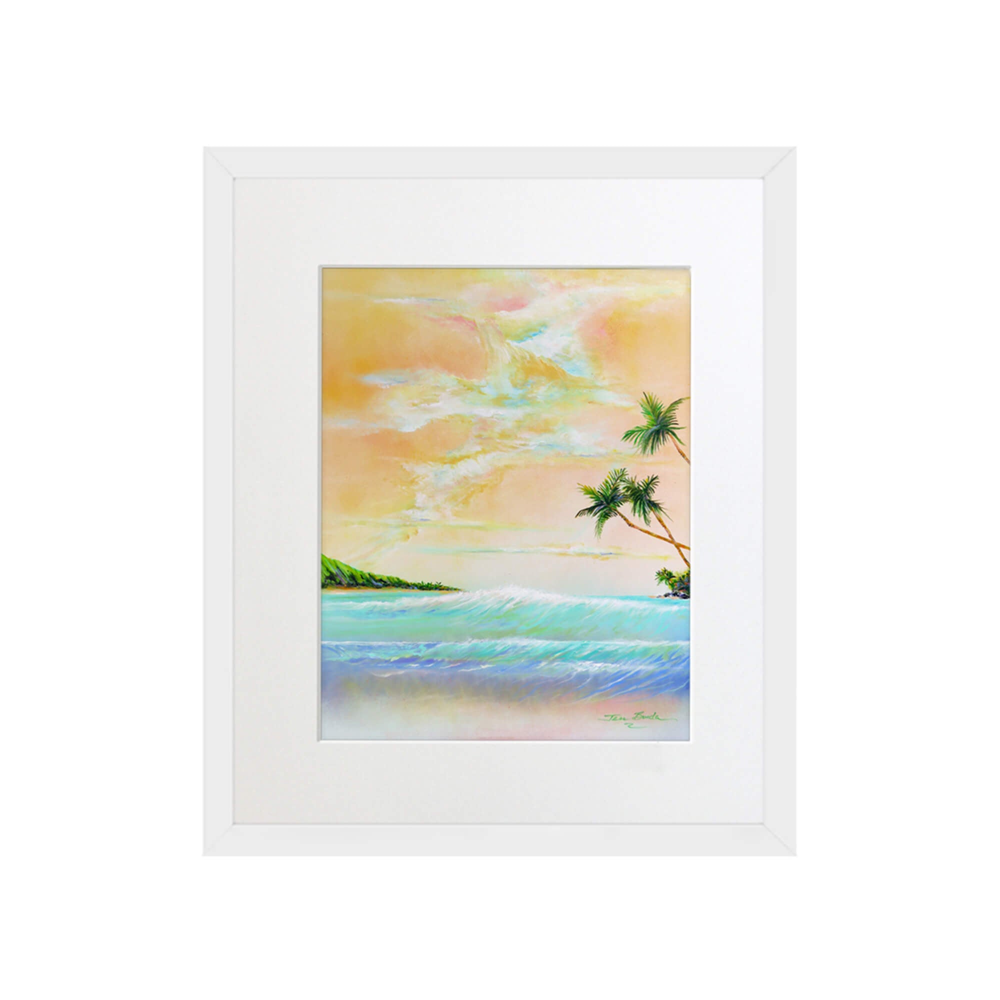 A seascape with orange-hued sky by Hawaii artist Jess Burda