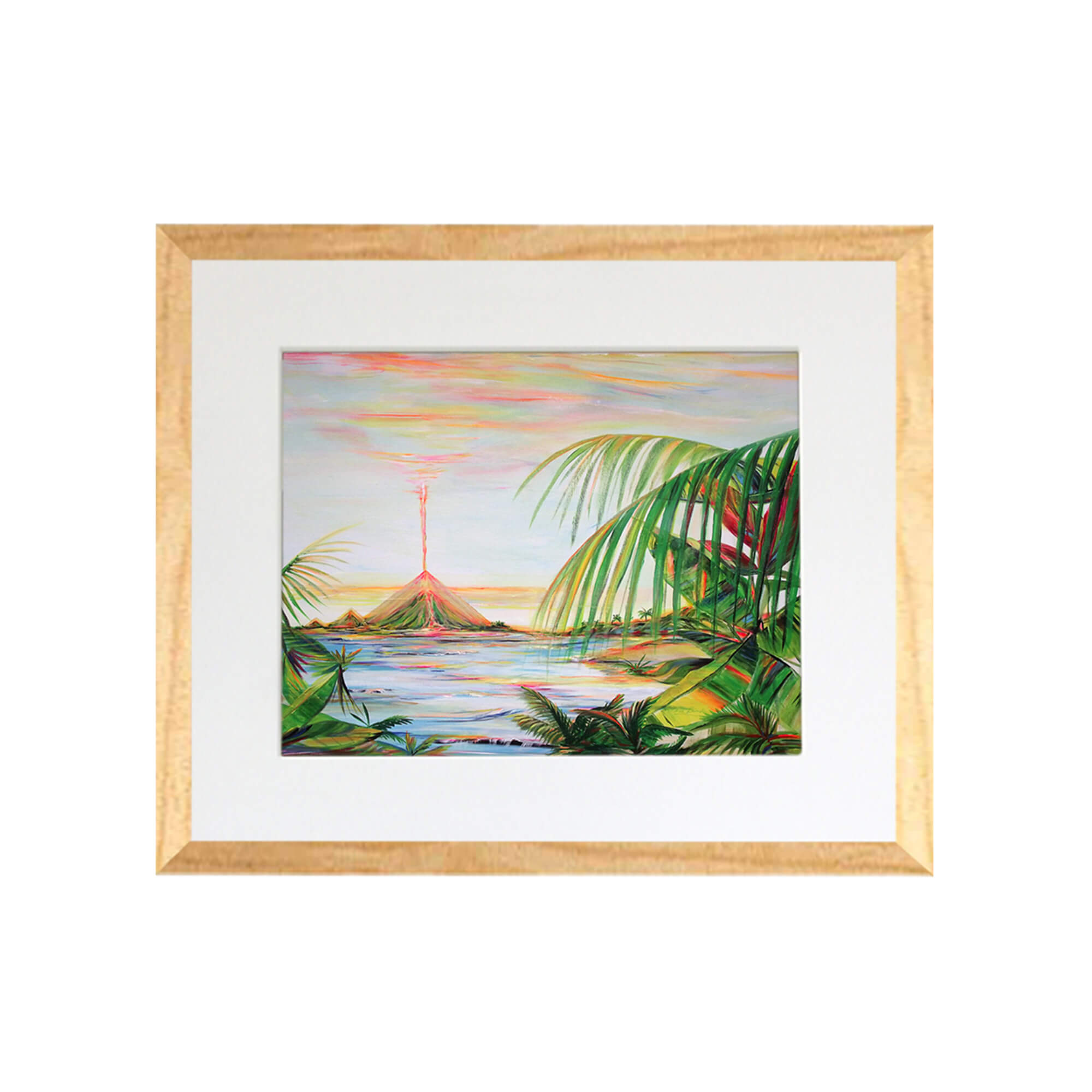 A landscape framed by tropical plants by Hawaii artist Jess Burda