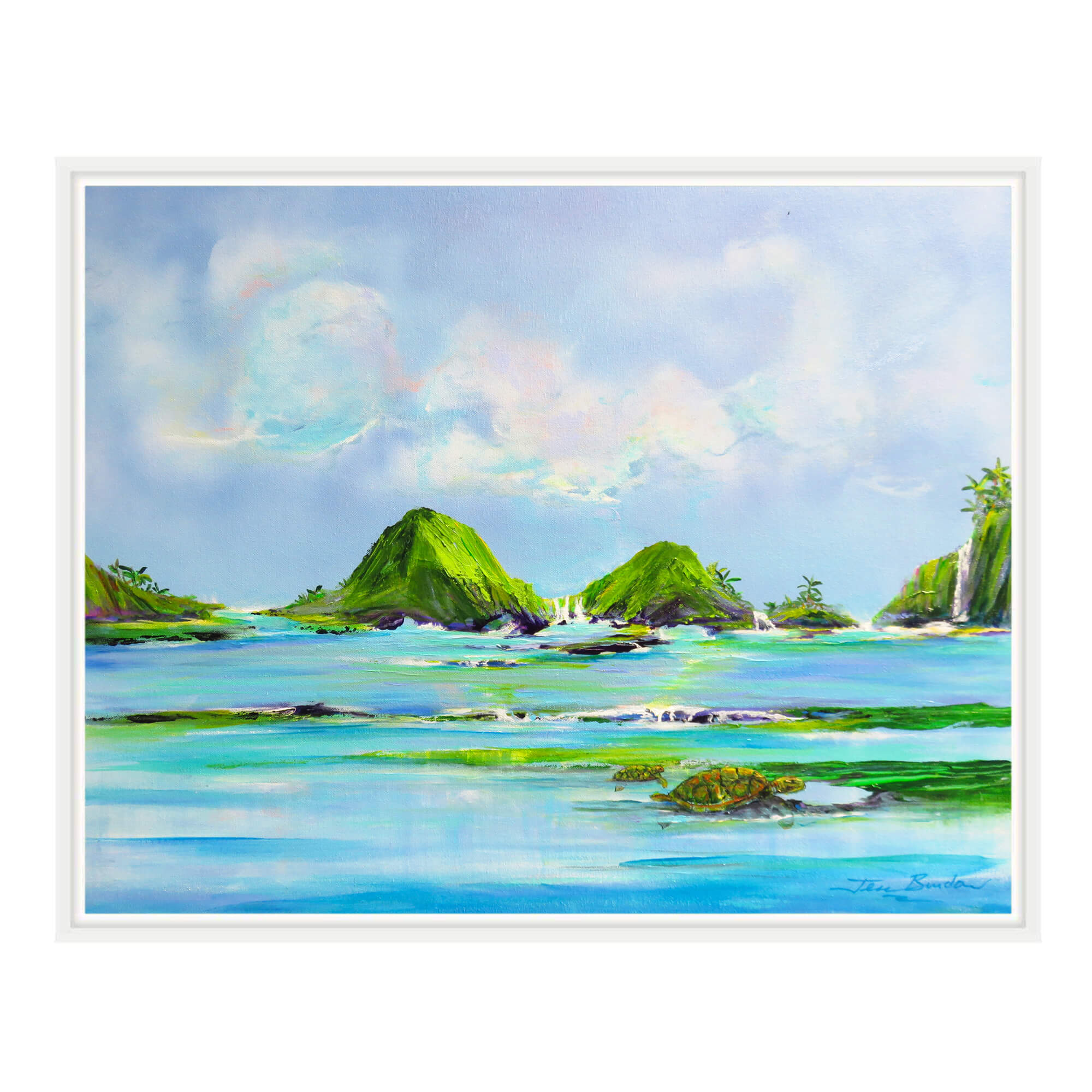 A seascape surrounded by rocks by Hawaii artist Jess Burda