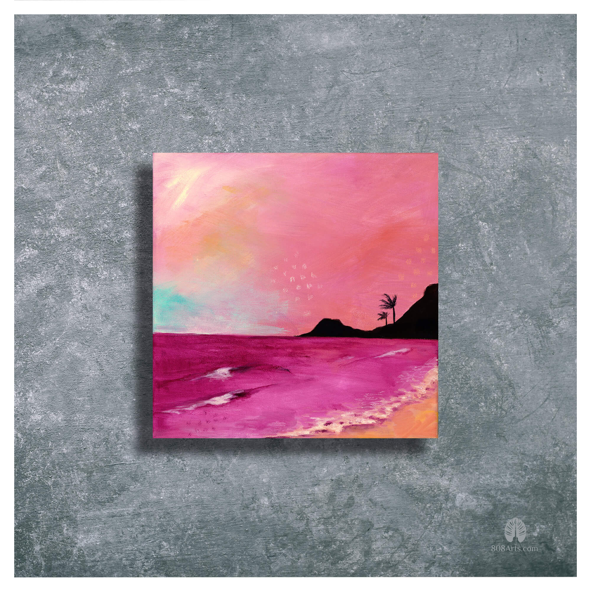 A seascape with different shades of pink by Hawaii artist Lindsay Wilkins