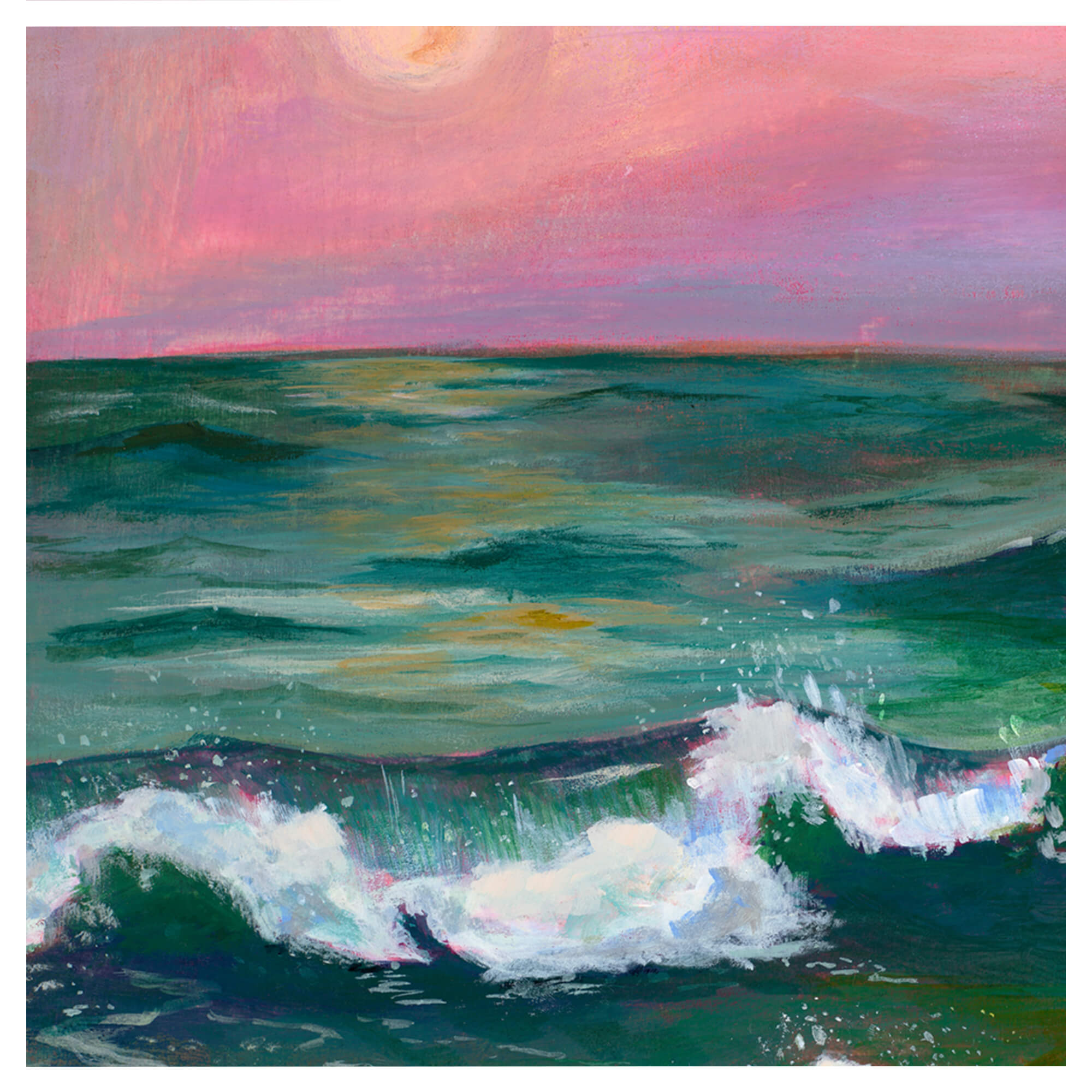 Sunset with pink sky by Hawaii artist Lindsay Wilkins