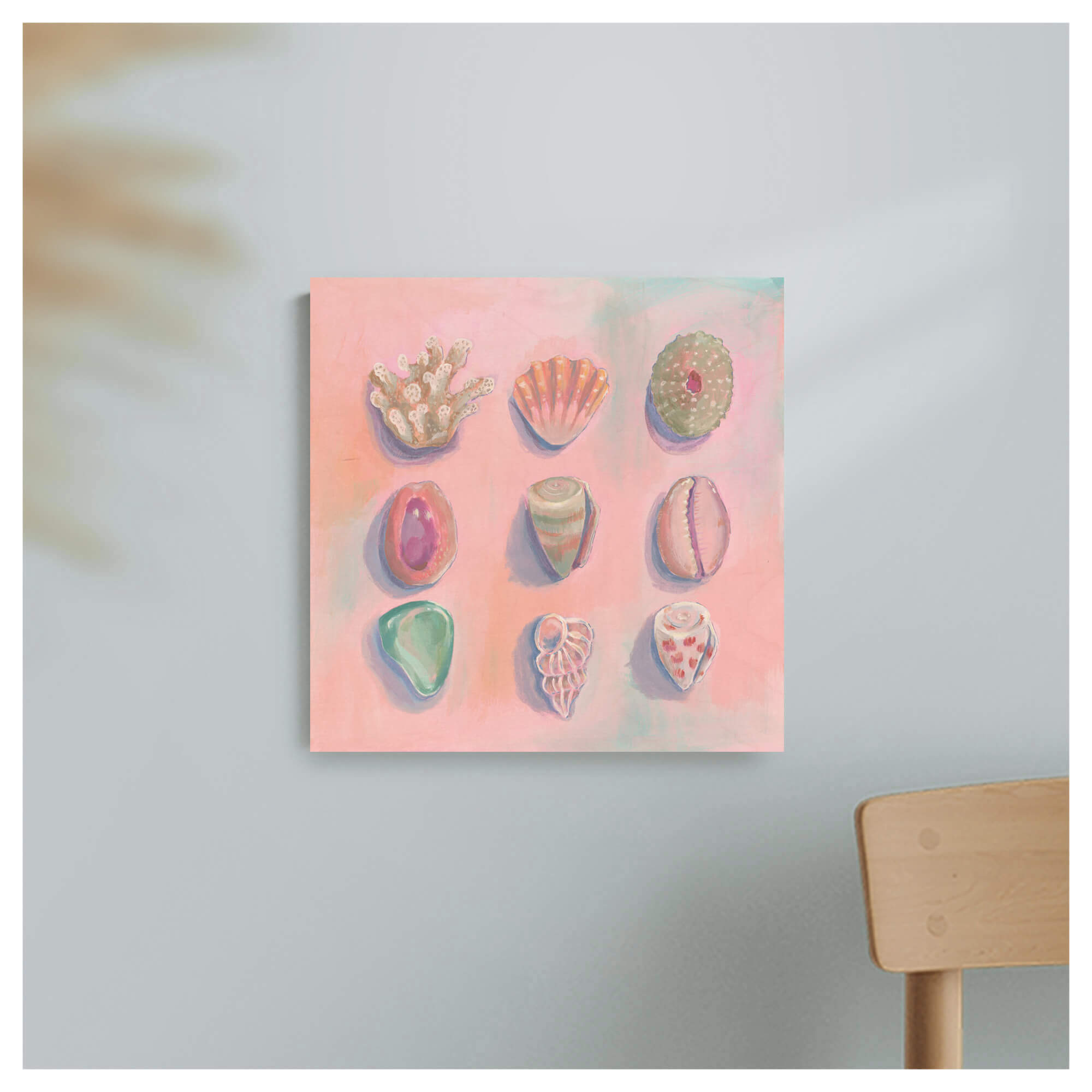 A pink pastel-hued seashells by Hawaii artist Lindsay Wilkins