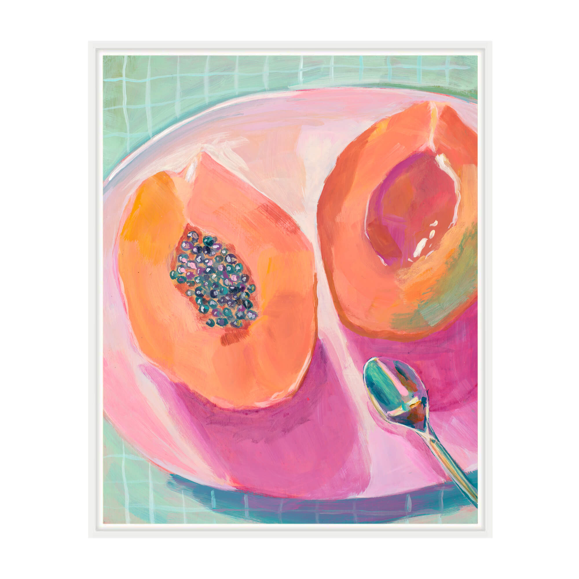 A papaya on a plate by Hawaii artist Lindsay Wilkins