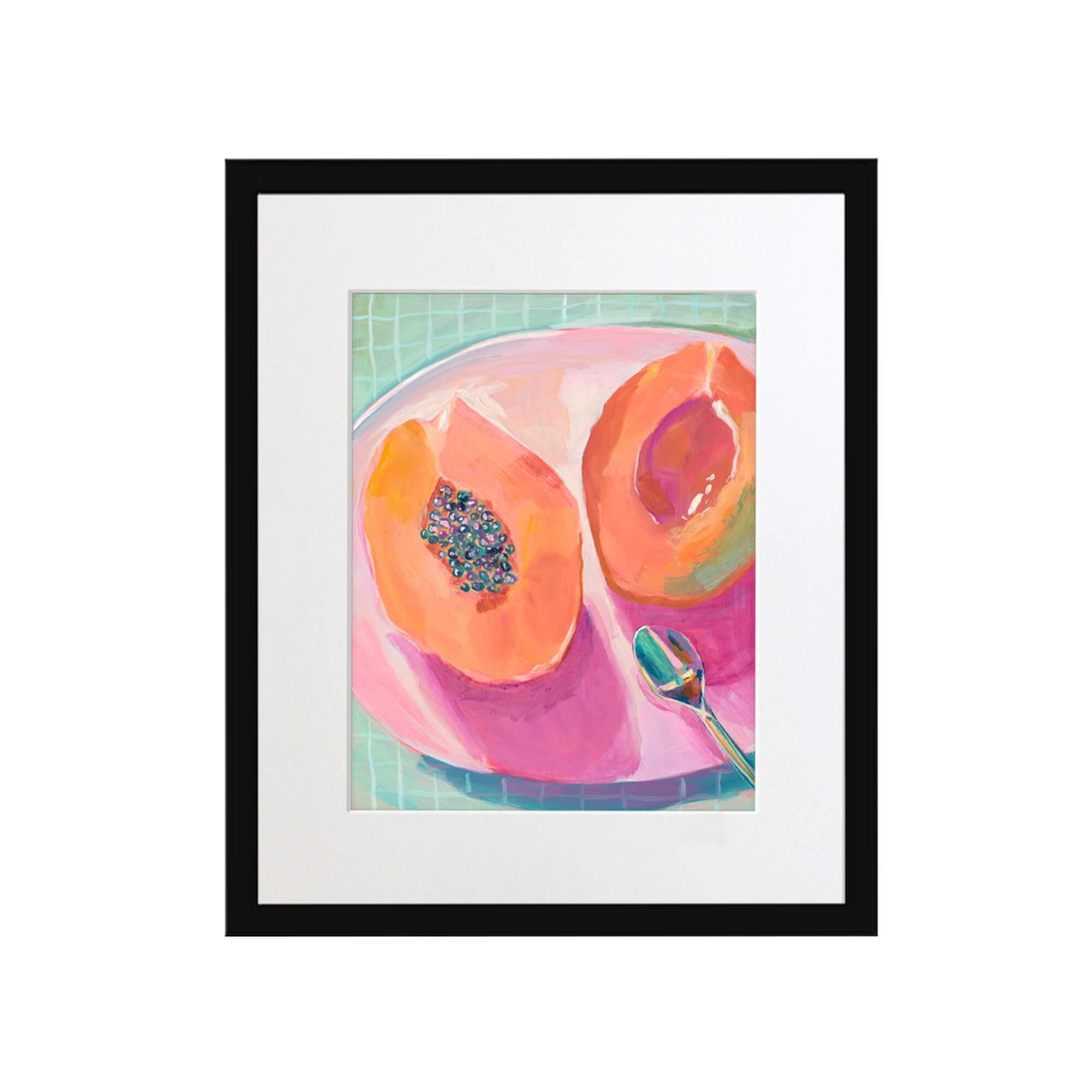 Papaya on a pink plate by Hawaii artist Lindsay Wilkins