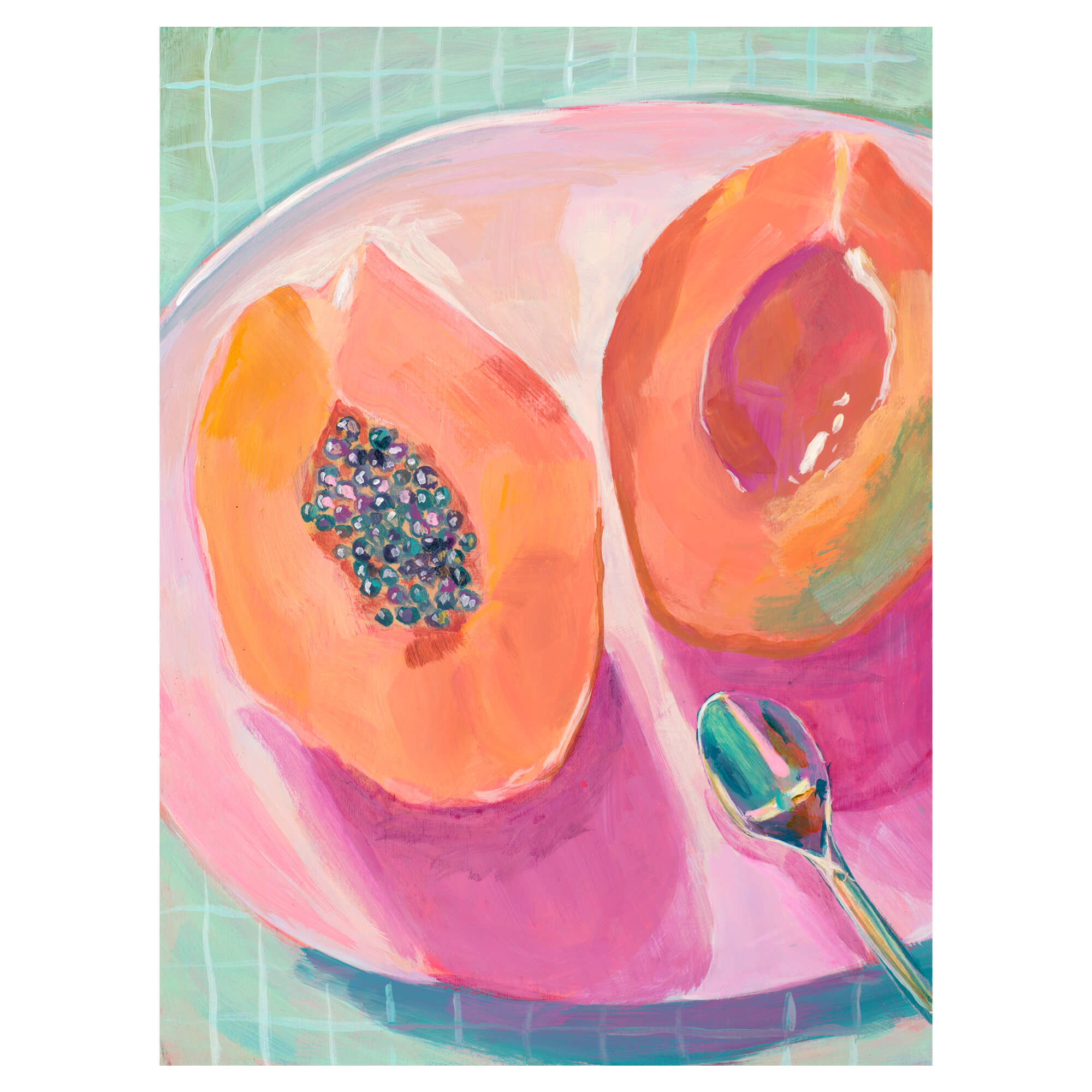 A papaya painting with pastel colors by Hawaii artist Lindsay Wilkins