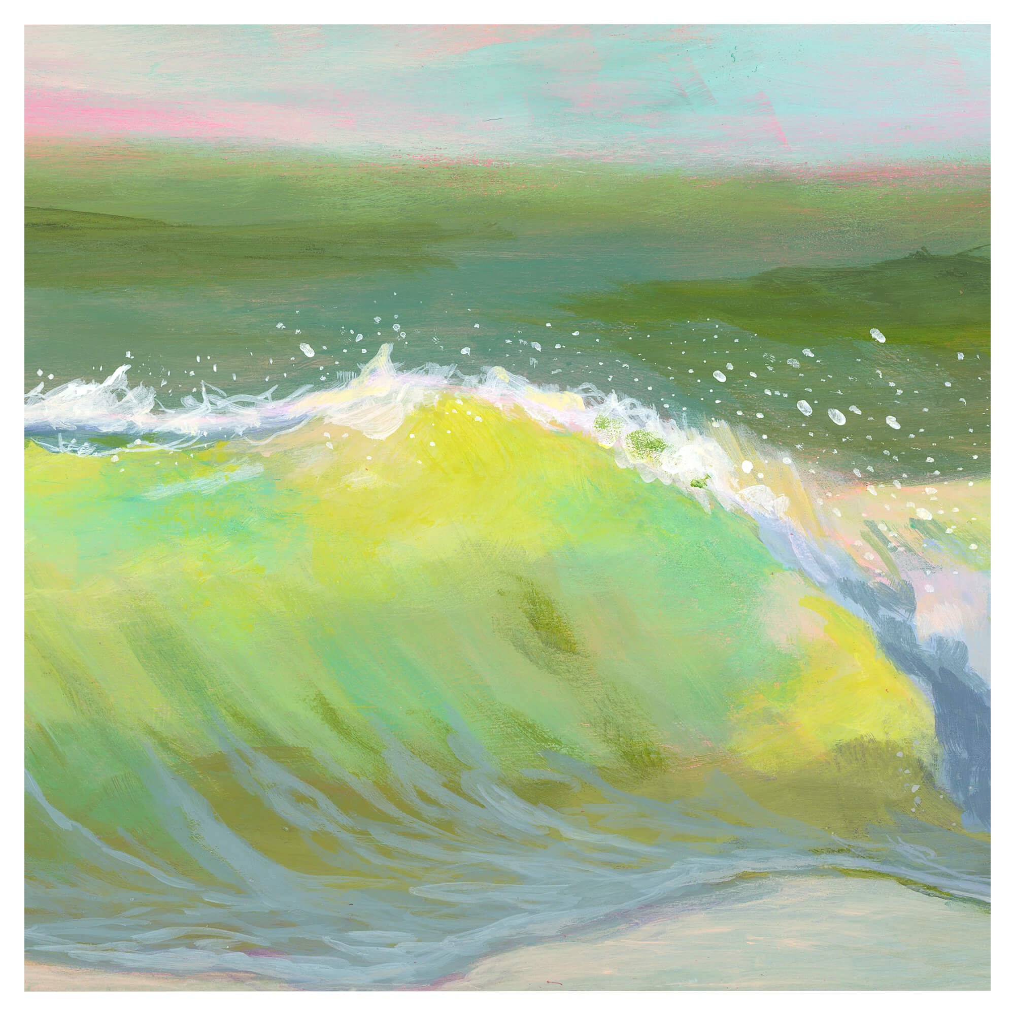 A wave with shades of green and yellow by Hawaii artist Lindsay Wilkins