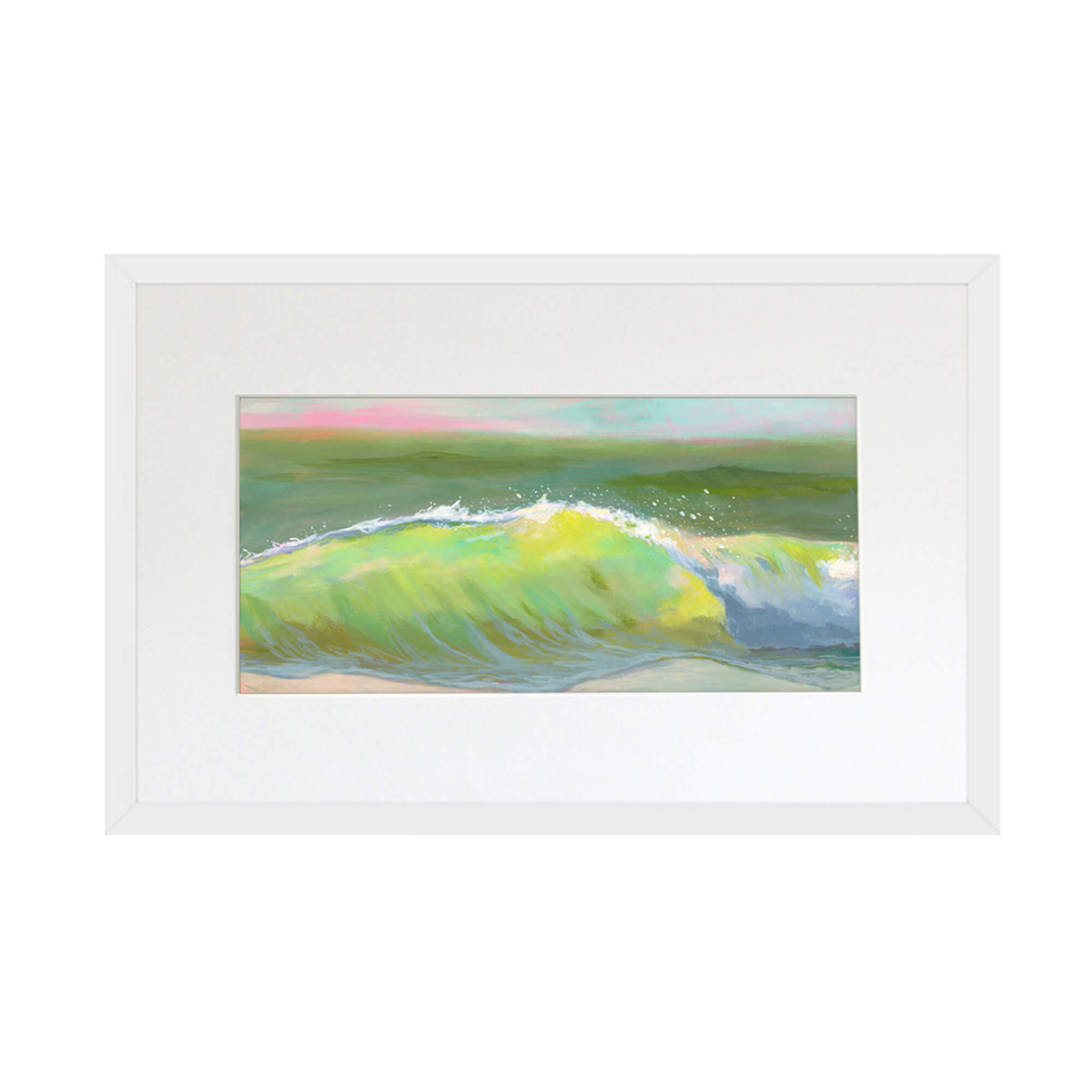 A perfect barrel wave with different shades of green by Hawaii artist Lindsay Wilkins