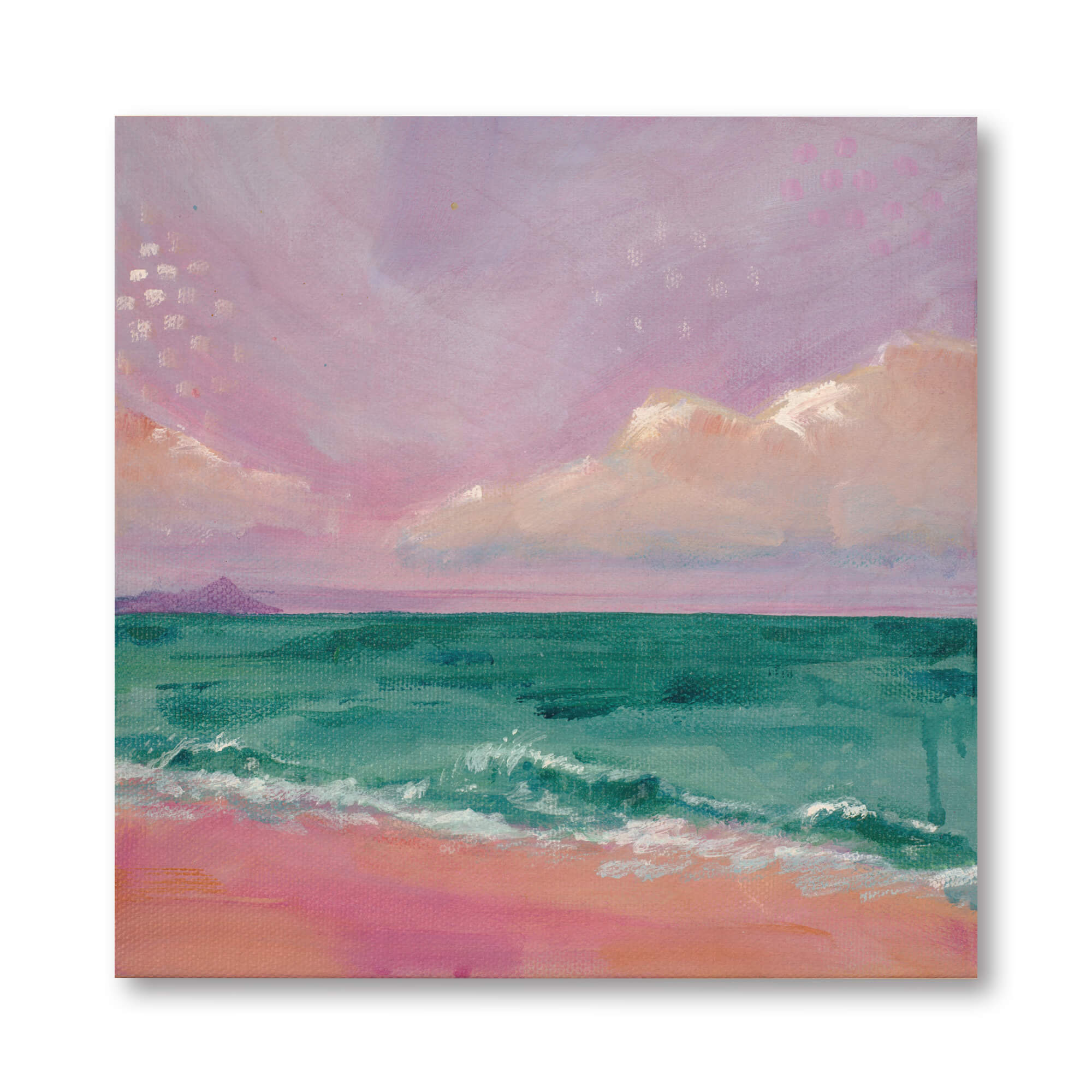 Purple hued sky and teal ocean by Hawaii artist Lindsay Wilkins