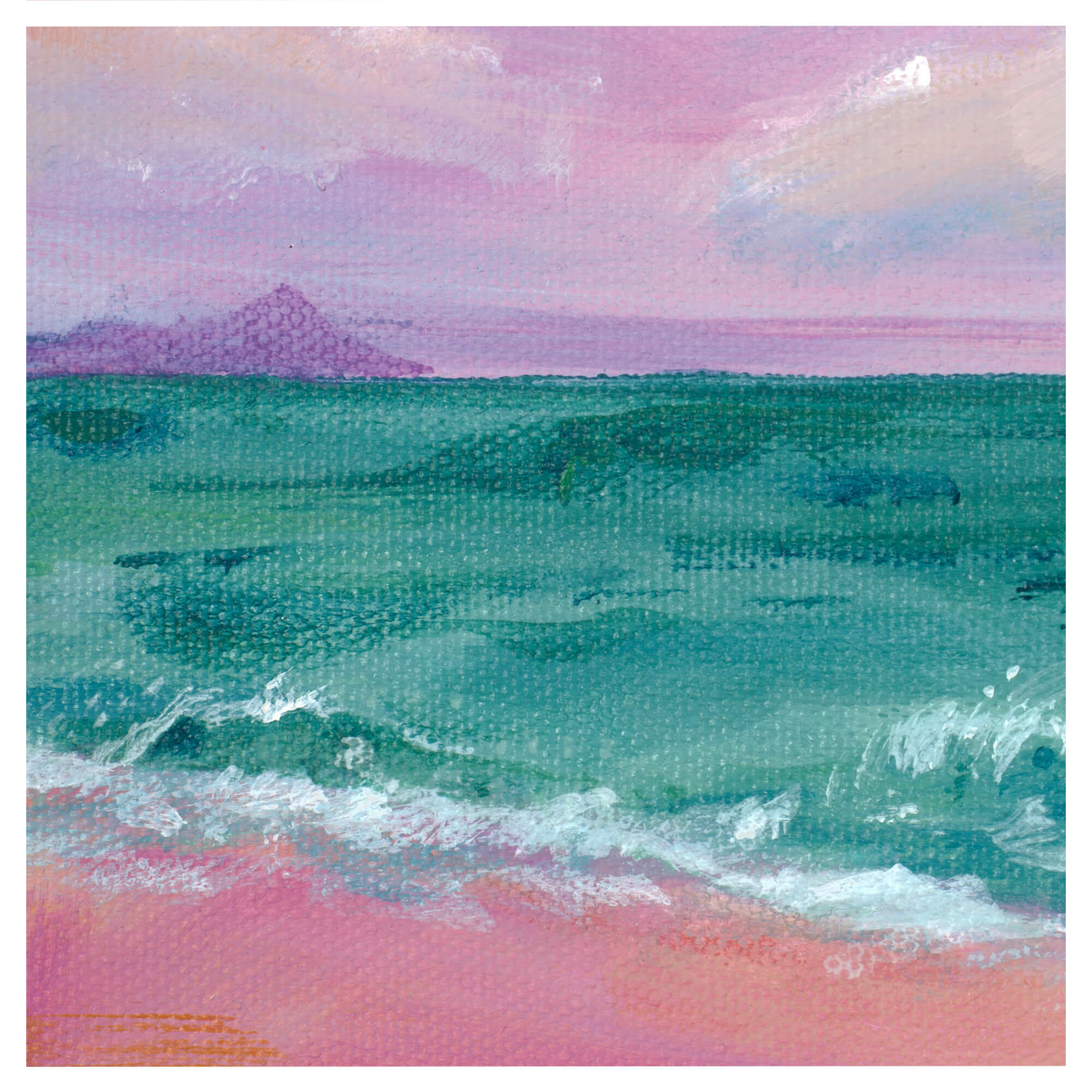 Purple sky and distant island by Hawaii artist Lindsay Wilkins 