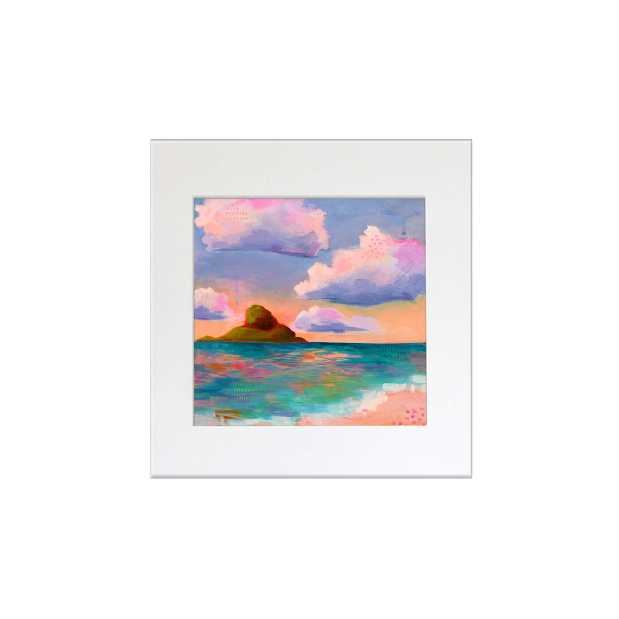 A seascape and horizon with vibrant orange and teal colors by Hawaii artist Lindsay Wilkins