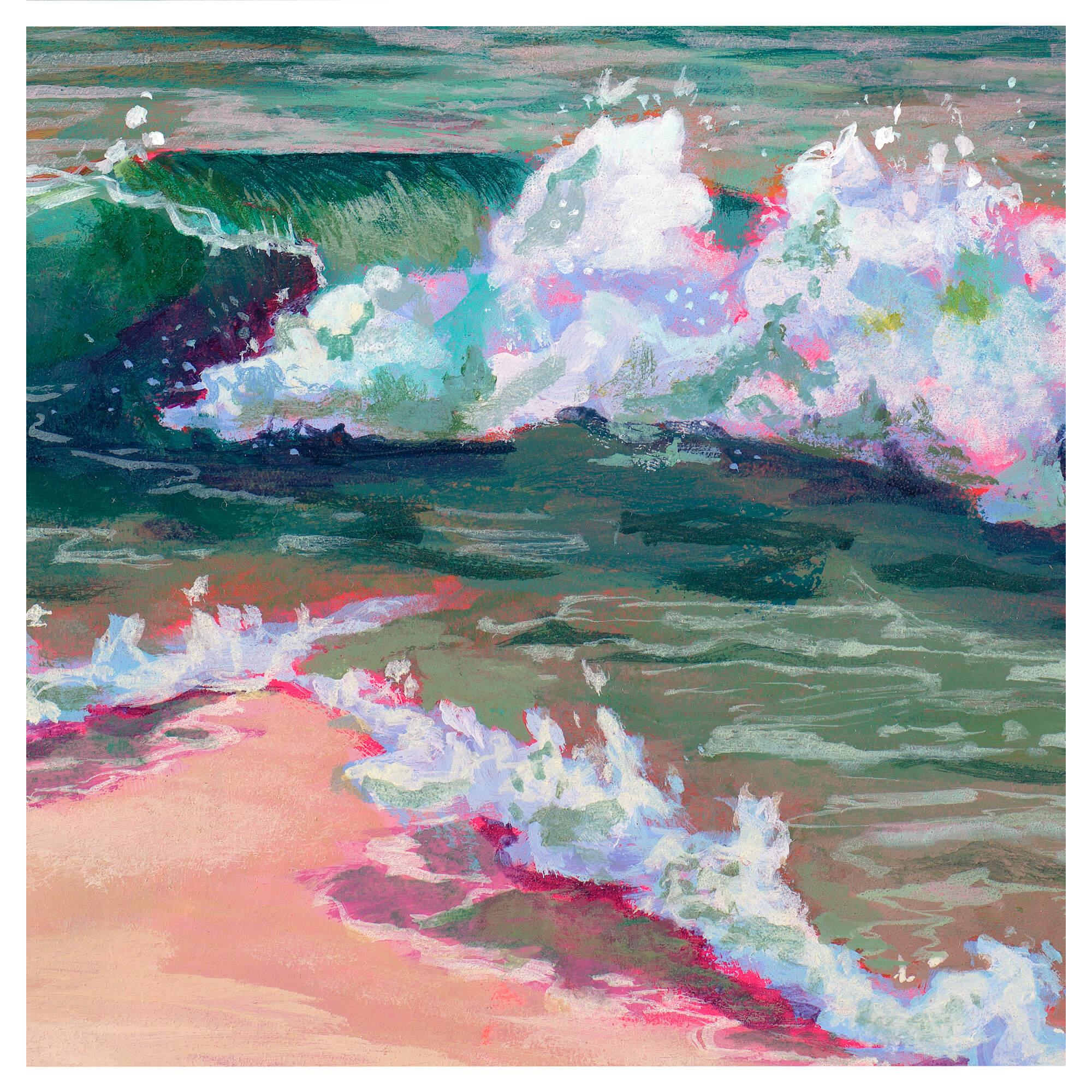 Emerald and pink hued waves by Hawaii artist Heather Brown