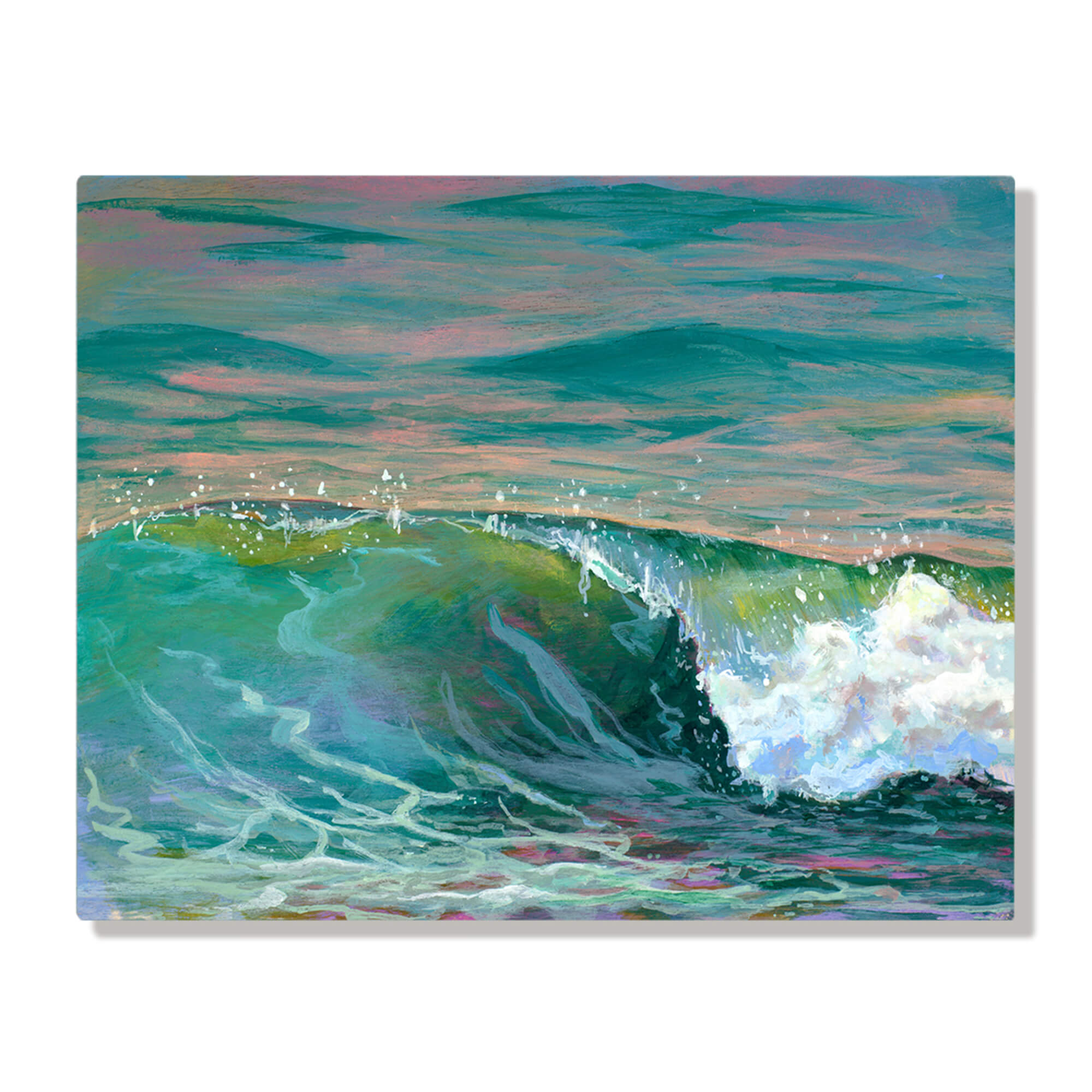A wave with different shades of green by Hawaii artist Lindsay Wilkins