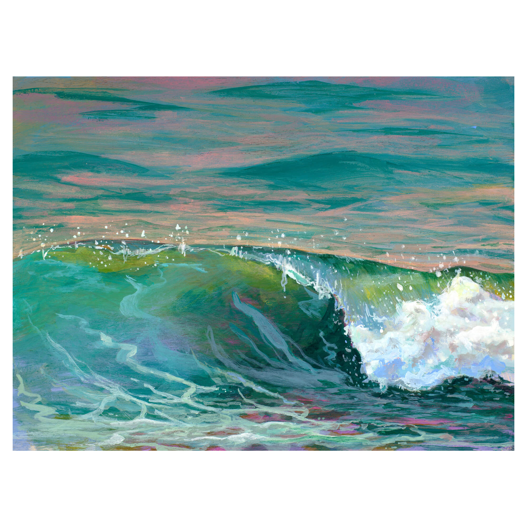 Crashing waves with emerald-like color by Hawaii artist Lindsay Wilkins