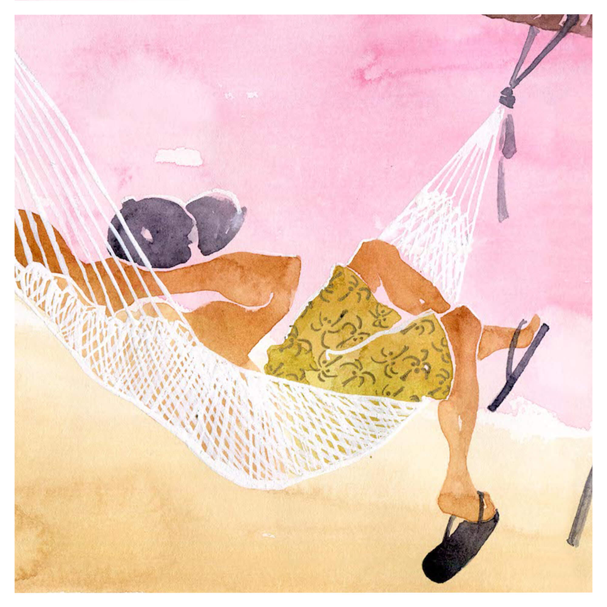 A man in a hammock by Hawaii artist Lovisa Oliv