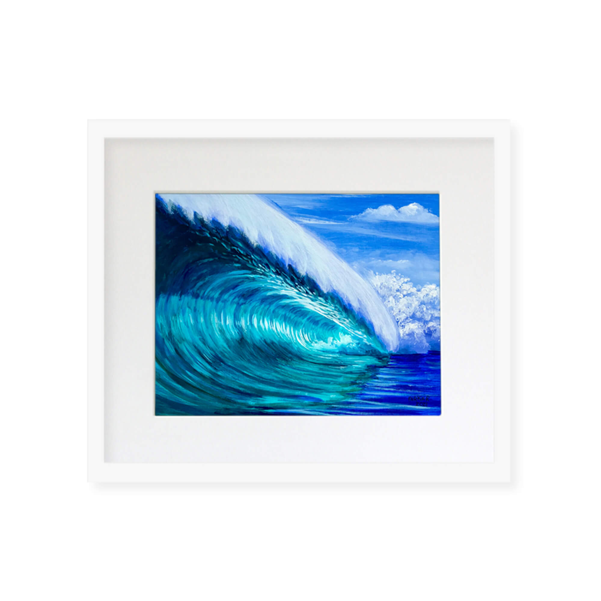 A painting of a crystal clear crashing wave by Hawaii artist Patrick Parker