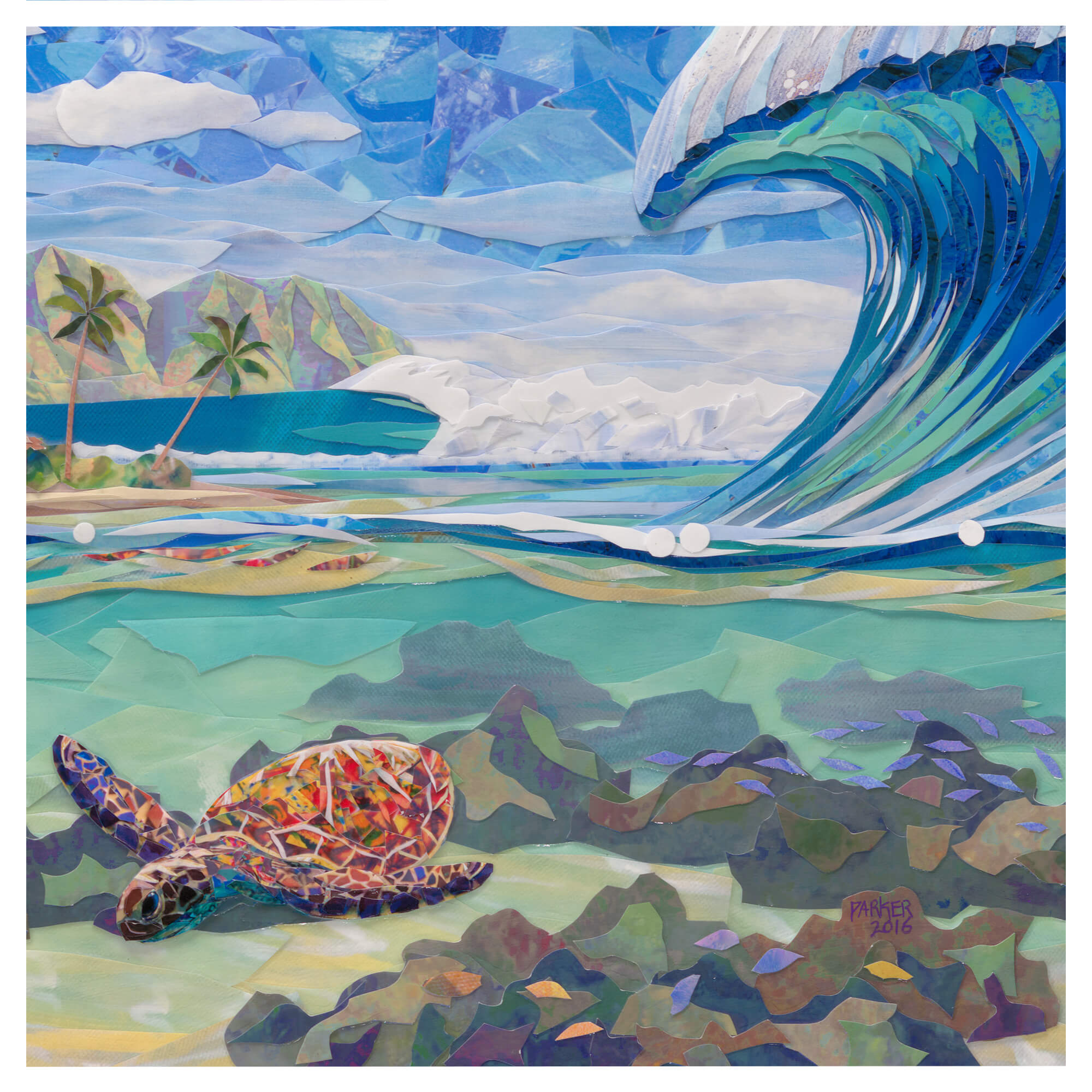Close up details of artwork Friendly Confines by Hawaii artist Patrick Parker