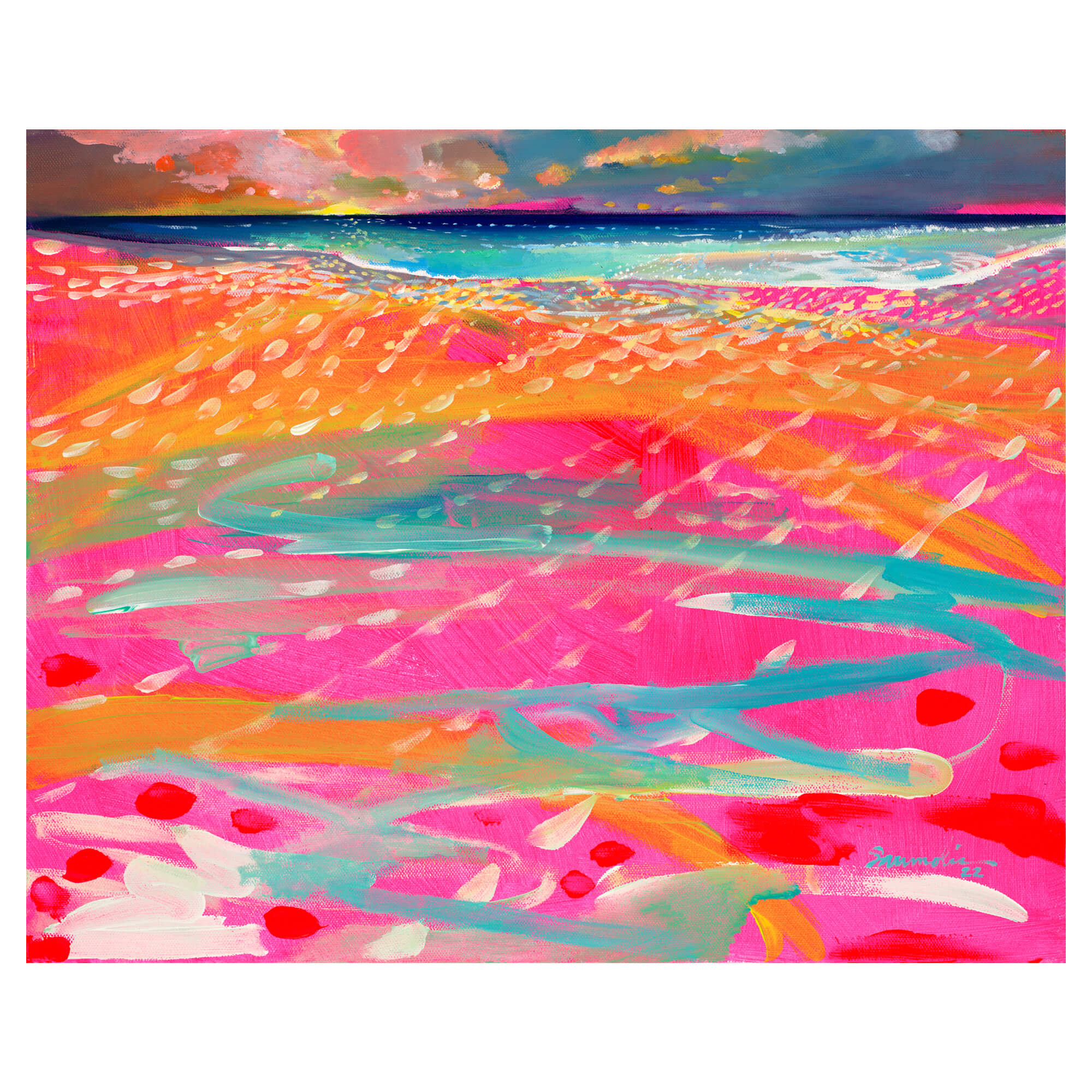 A canvas giclée art print featuring this beautiful vibrant neon-colored seascape by popular Hawaii artist Saumolia Puapuaga