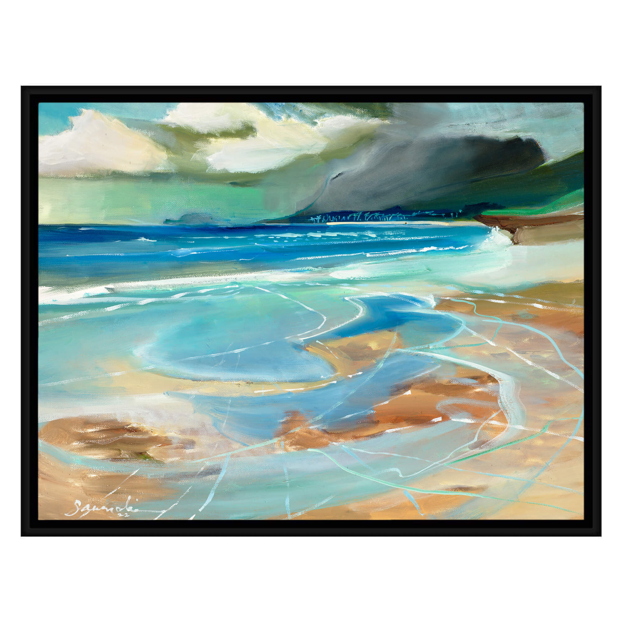 Teal and brown hued abstract seascape by Hawaii artist Saumolia Puapuaga
