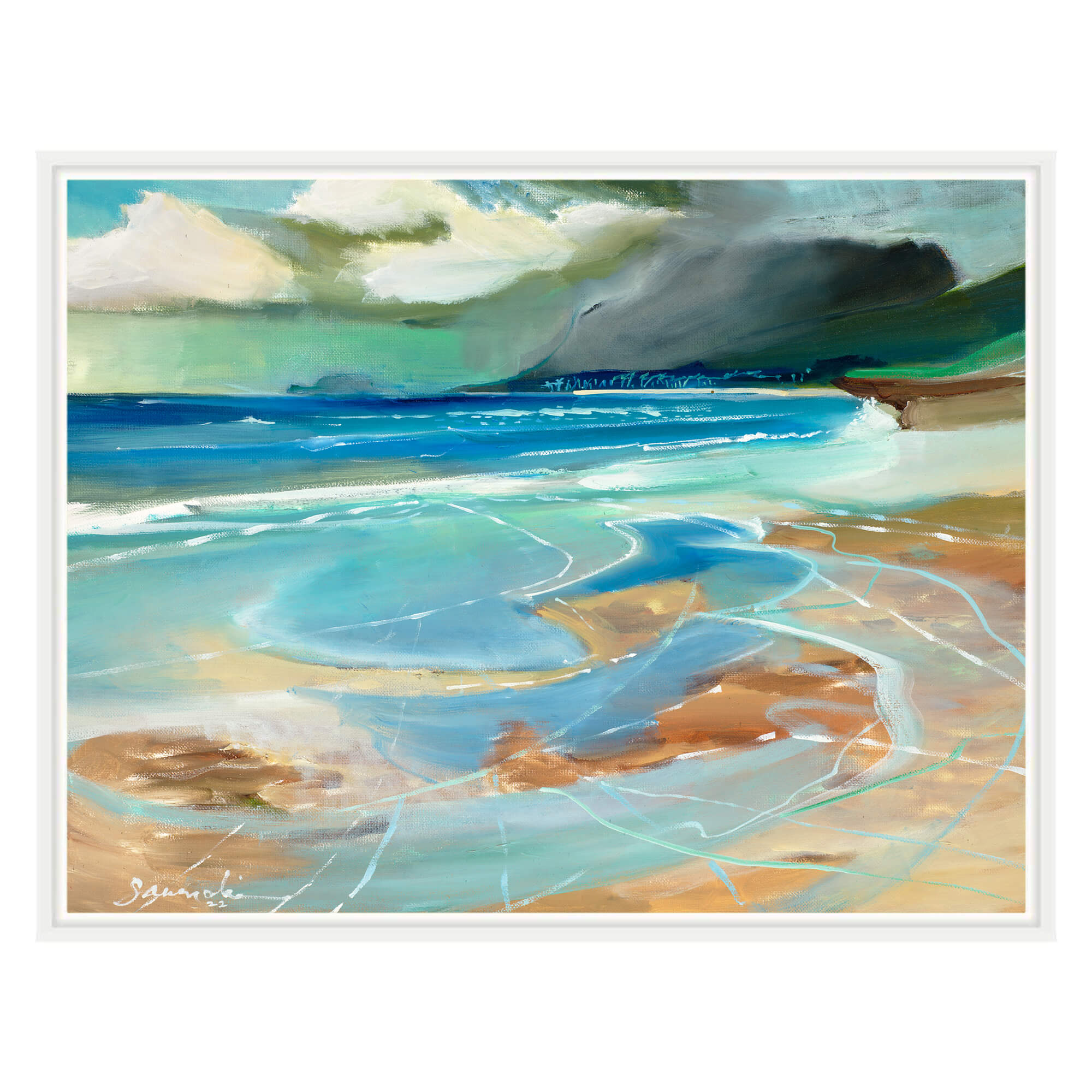 A pastel colored original painting featuring a seascape by Hawaii artist Saumolia Puapuaga
