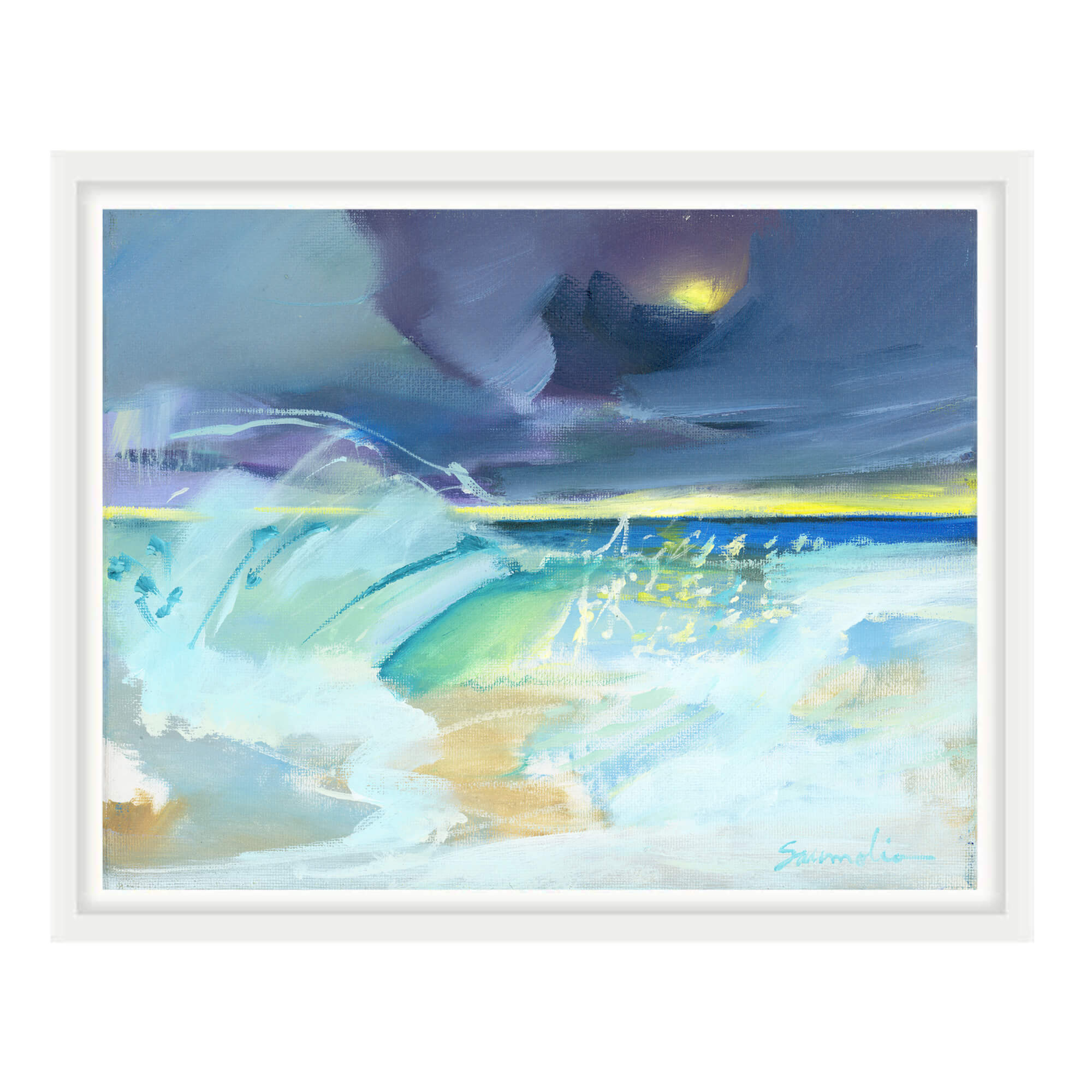 Seascape with dark clouds and large crashing waves by Hawaii artist Saumolia Puapuaga