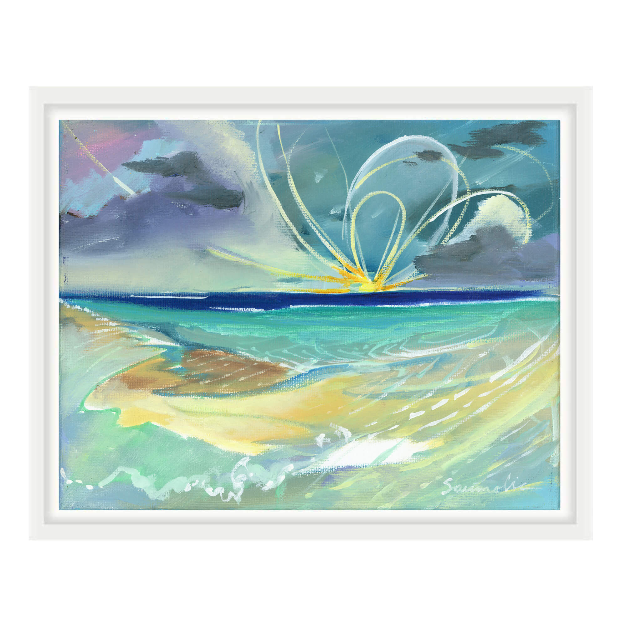 Seascape with rolling waves and blue hued distant water by Hawaii artist Saumolia Puapuaga