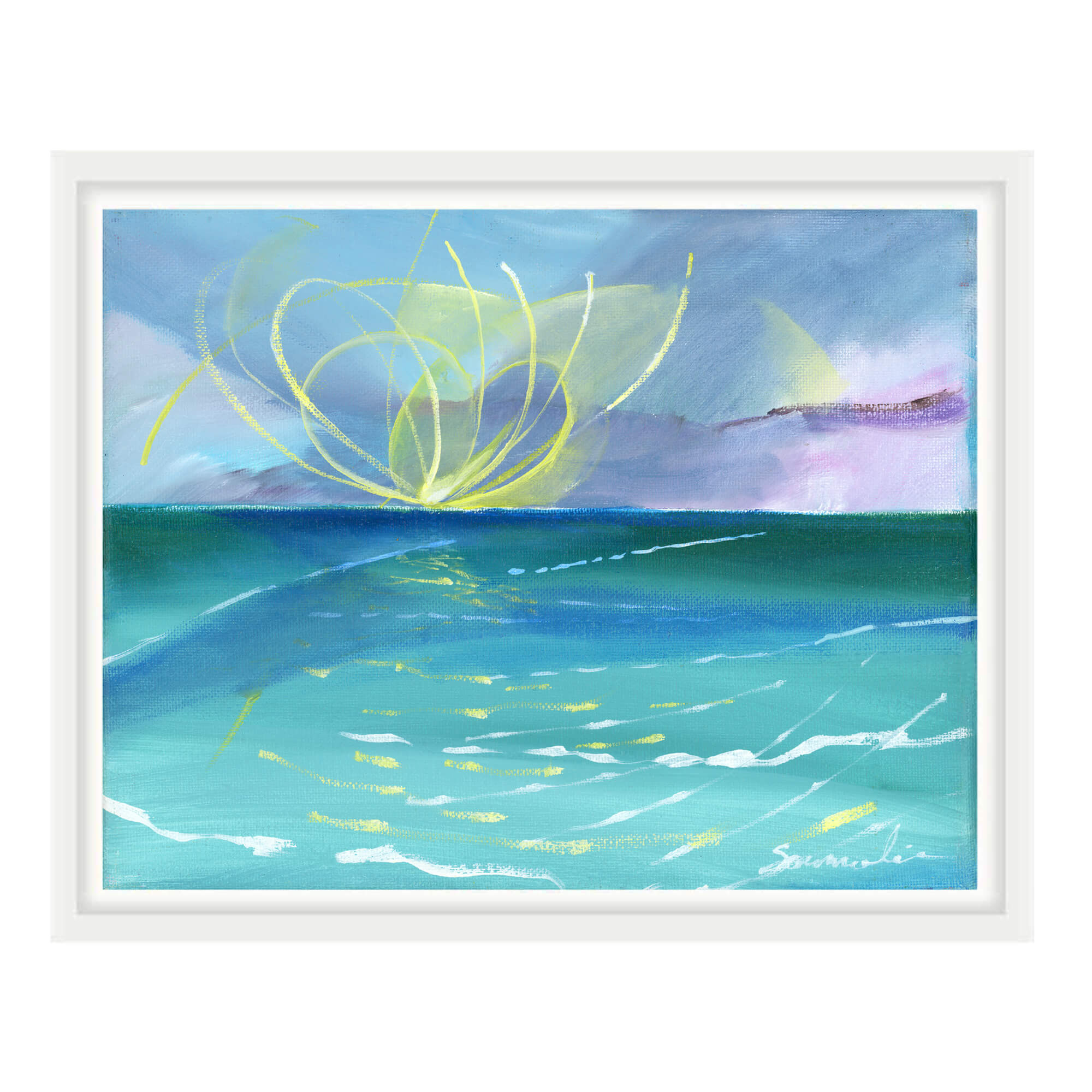 Semi abstract painting of a calm ocean by Hawaii artist Saumolia Puapuaga