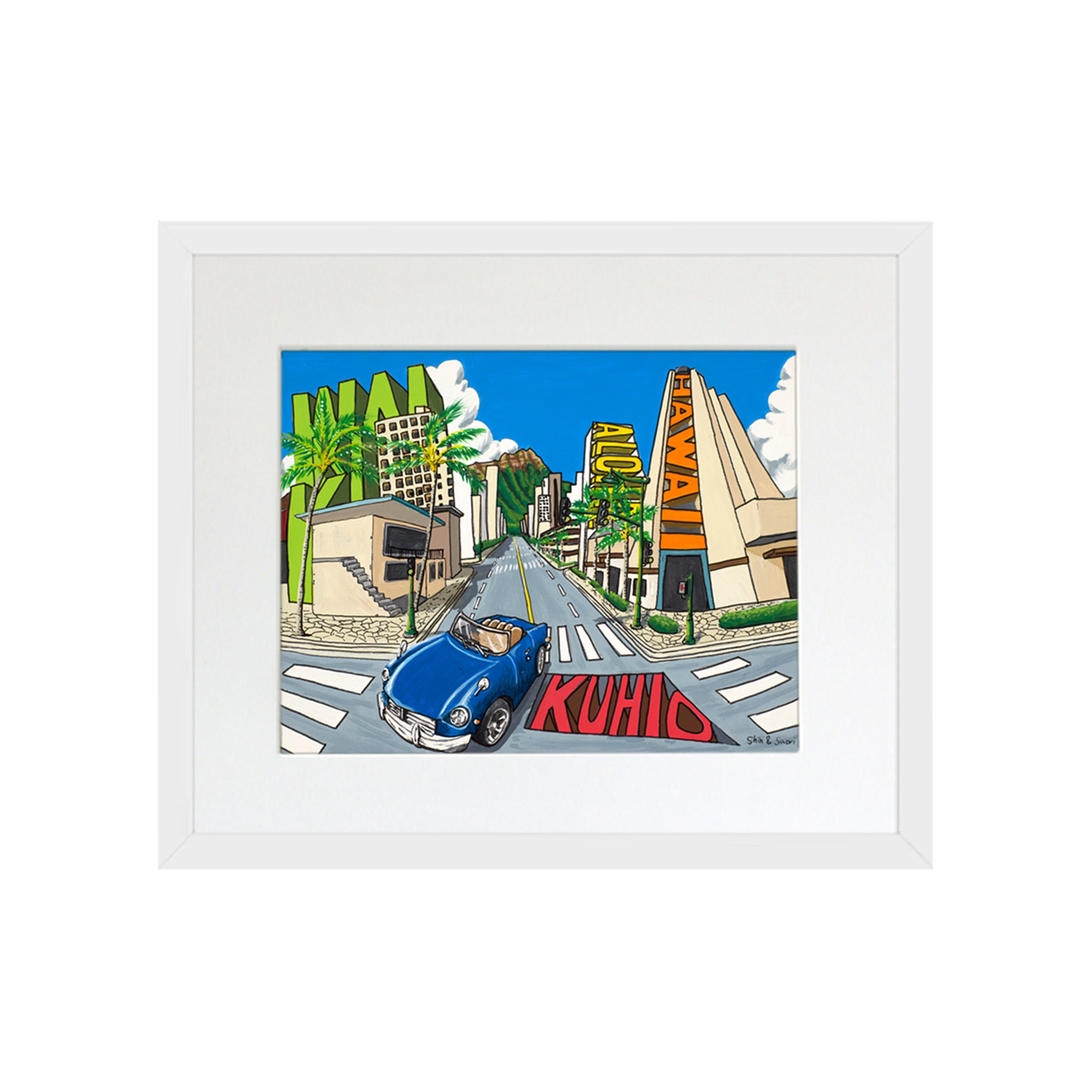 A colorful graphic depiction of Kuhio Avenue by Hawaii artist Shin Kato