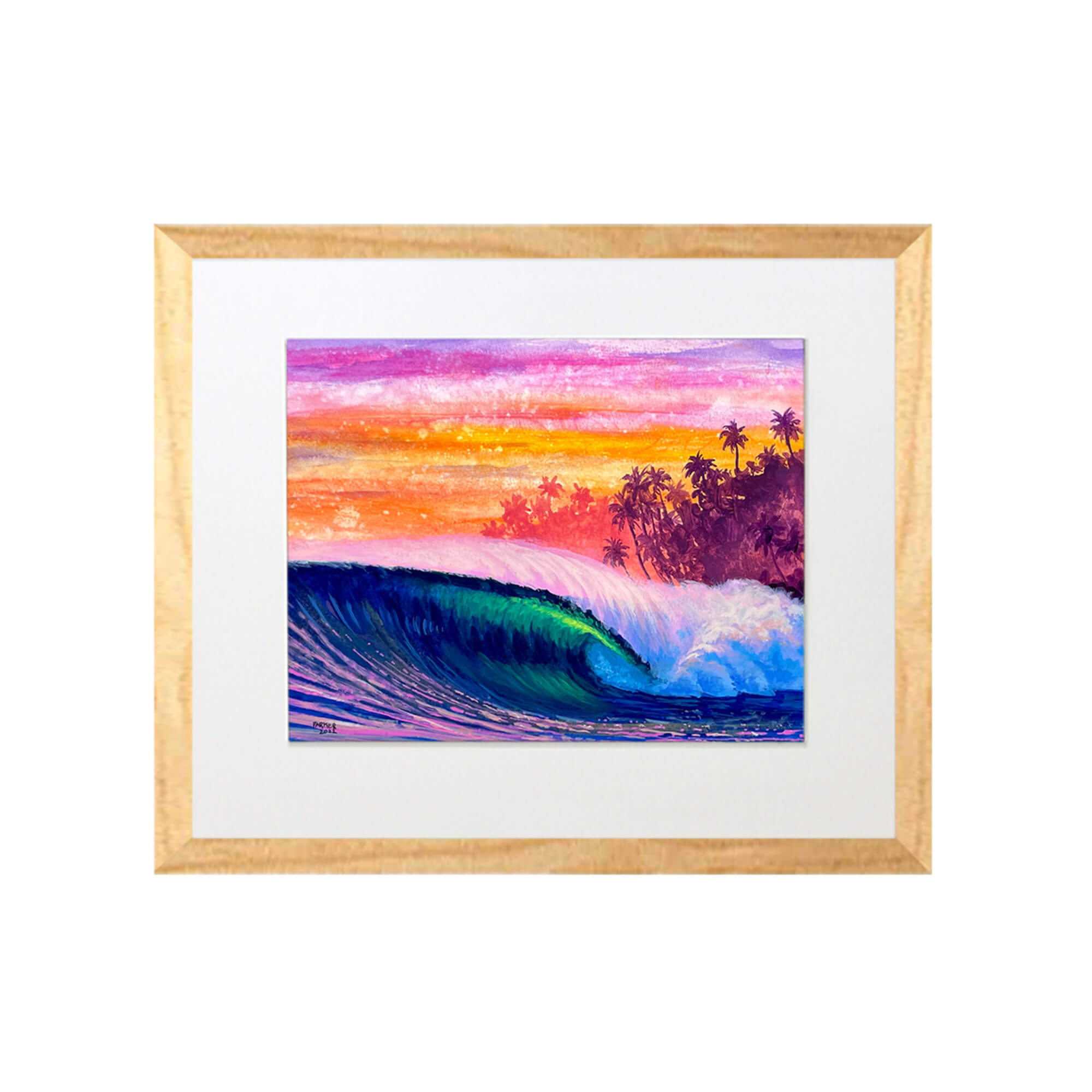 Colorful crashing wave and beautiful sunset by wave artist Patrick Parker