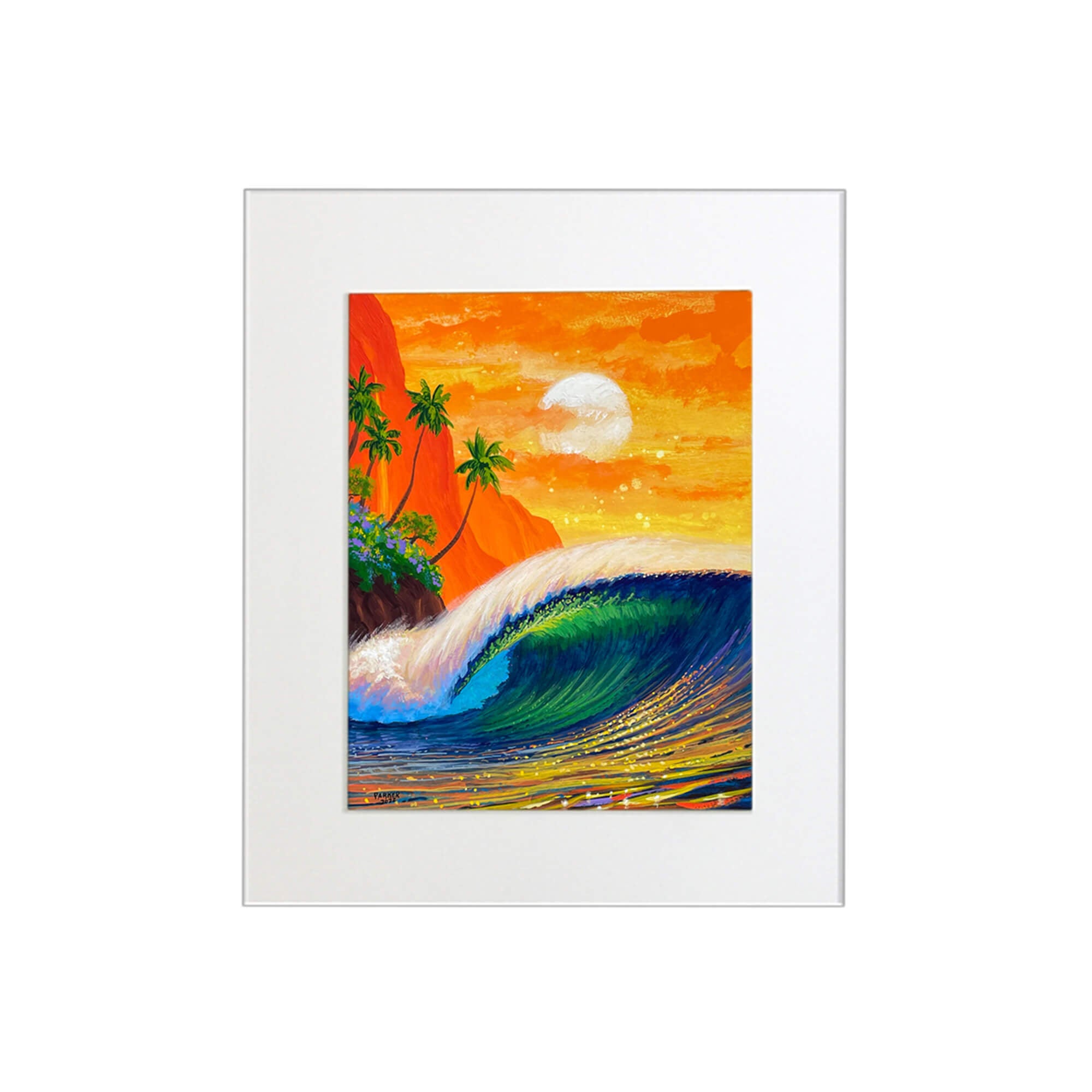 Colorful rolling wave and a classic Hawaiian seascape by wave artist Patrick Parker