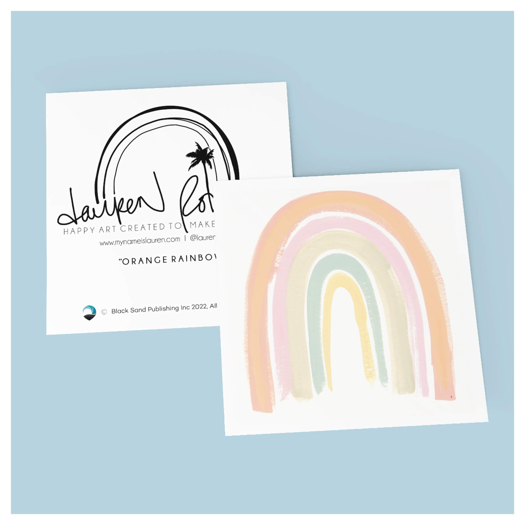A greeting card that features a beautifully painted rainbow by famous Hawaii artist Lauren Roth