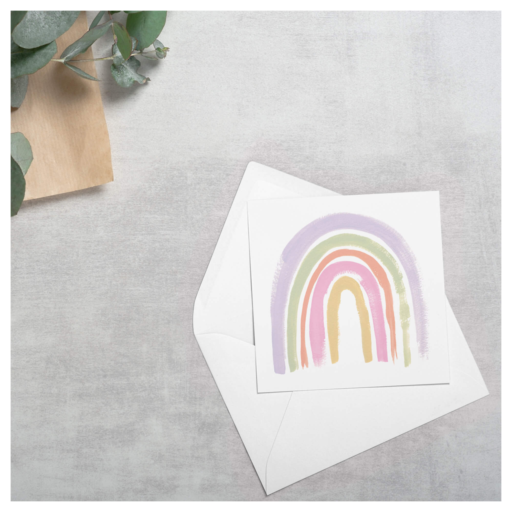 A greeting card that features a beautifully painted rainbow with purple as its main color by famous Hawaii artist Lauren Roth