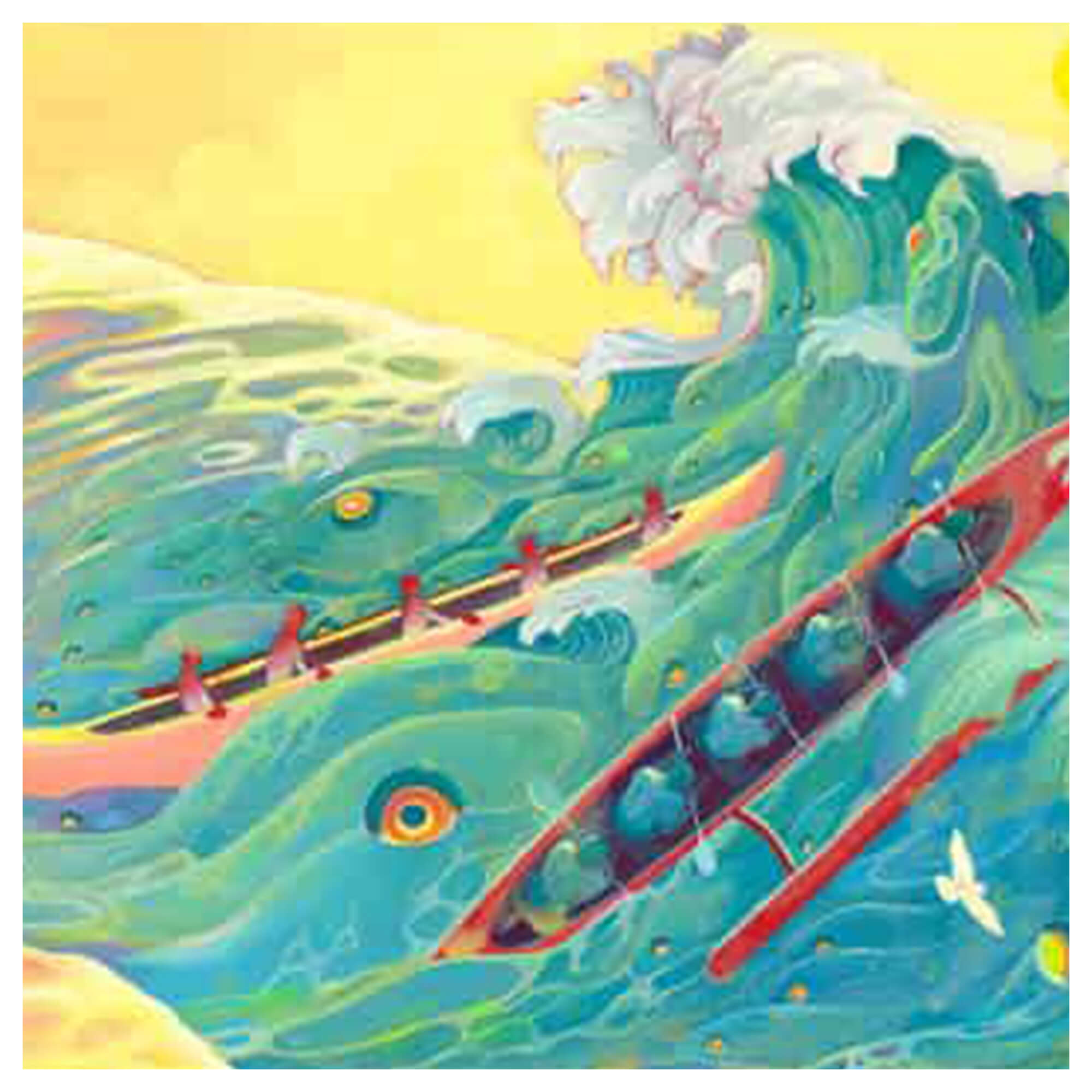 Close up details of artwork Riptides (Triptych) by Hawaii artist Mae Waite